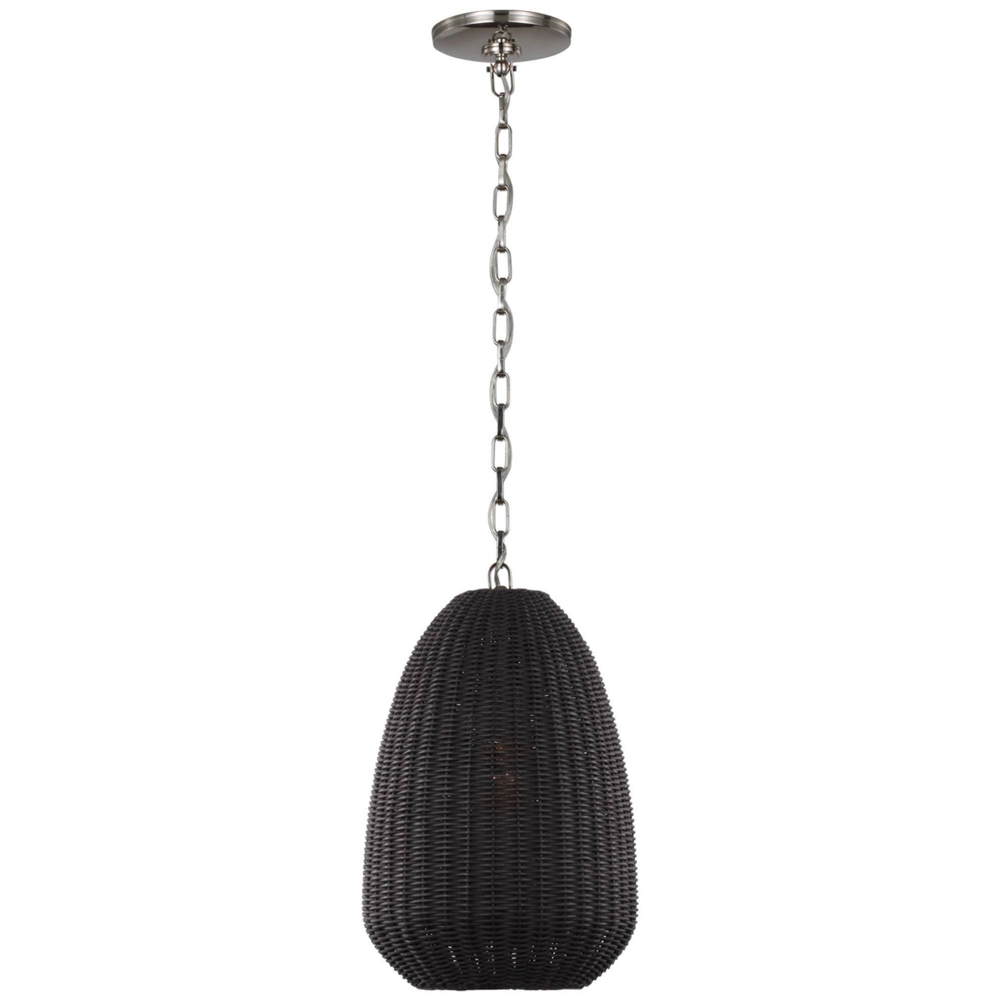 Chapman & Myers Kokomo 12" Pendant in Polished Nickel with Charcoal Wicker Shade Ceiling Light W11.5" x H18.25"