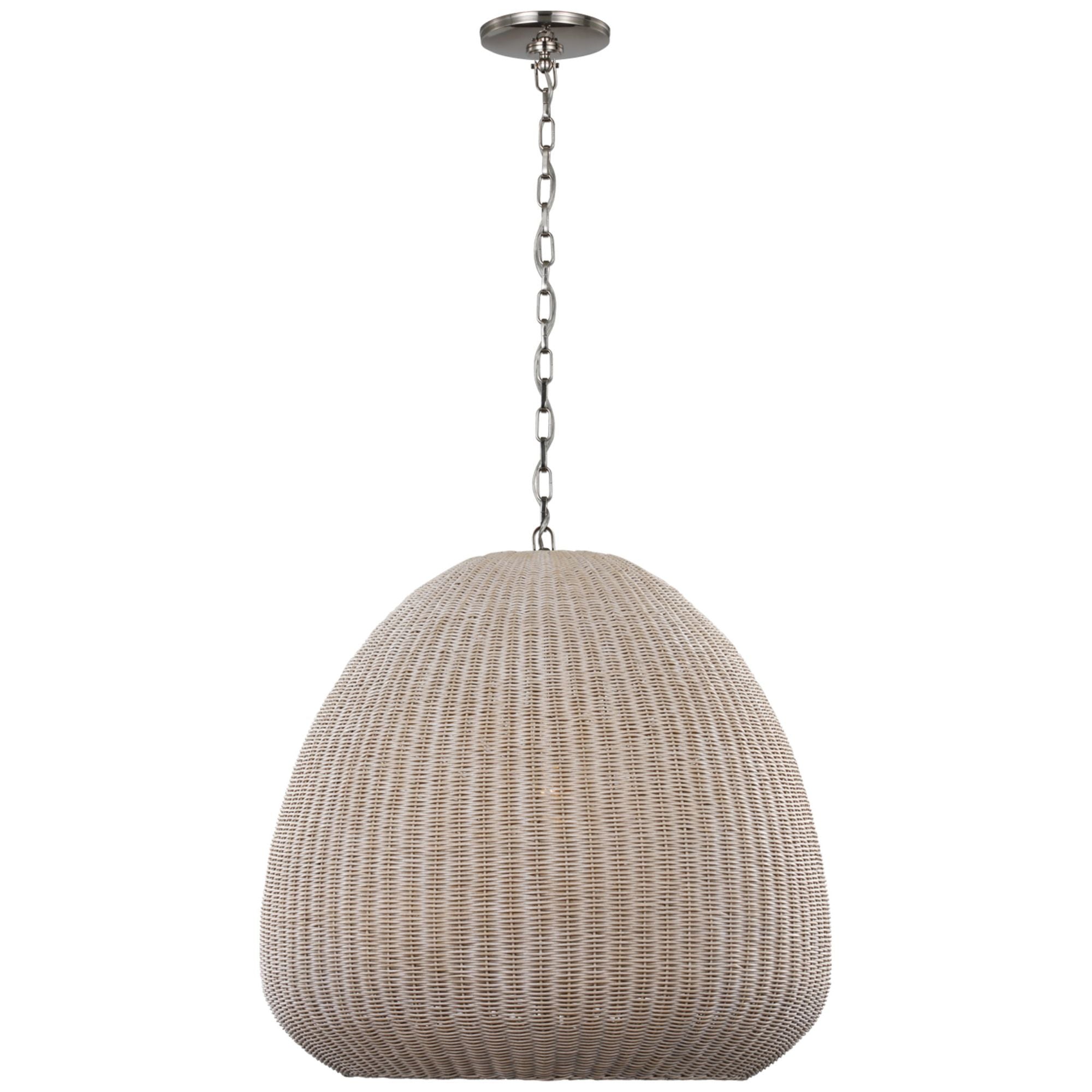 Chapman & Myers Kokomo 30" Domed Pendant in Polished Nickel with Ash Wicker Shade Ceiling Light W30" x H28.75"