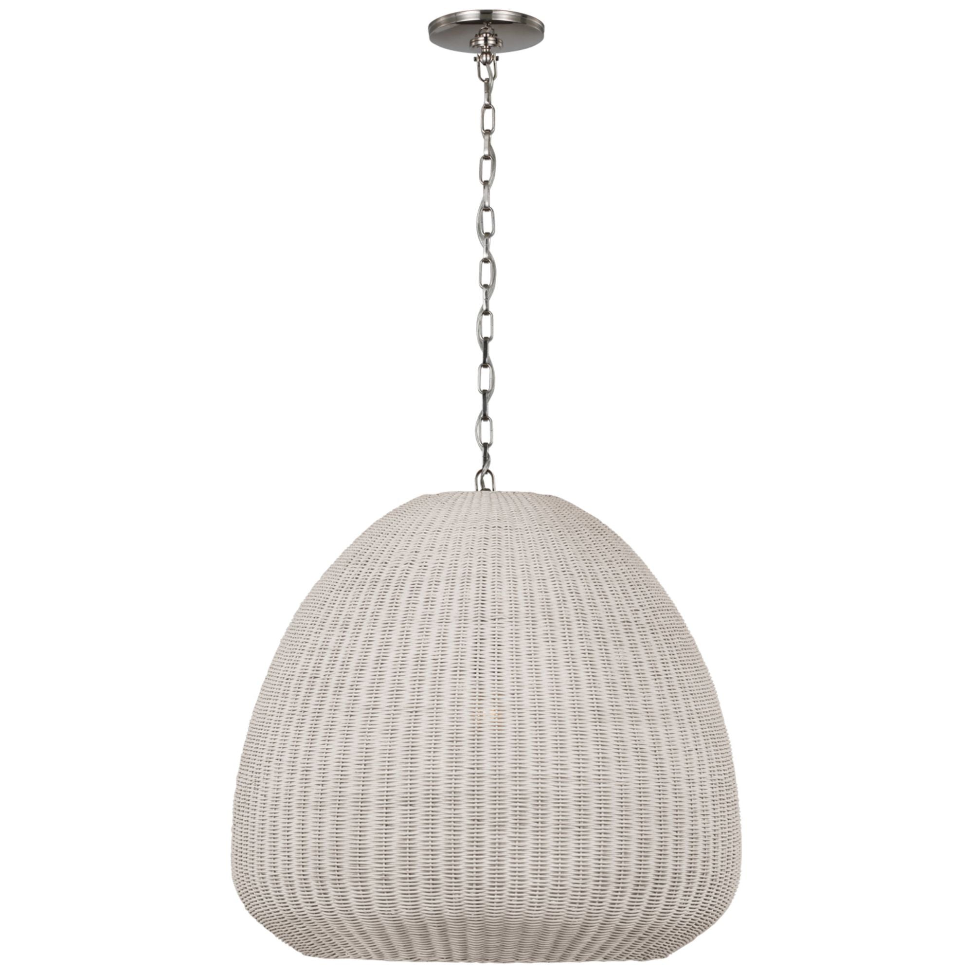 Chapman & Myers Kokomo 30" Domed Pendant in Polished Nickel with Chalk Wicker Shade Ceiling Light W30" x H28.75"