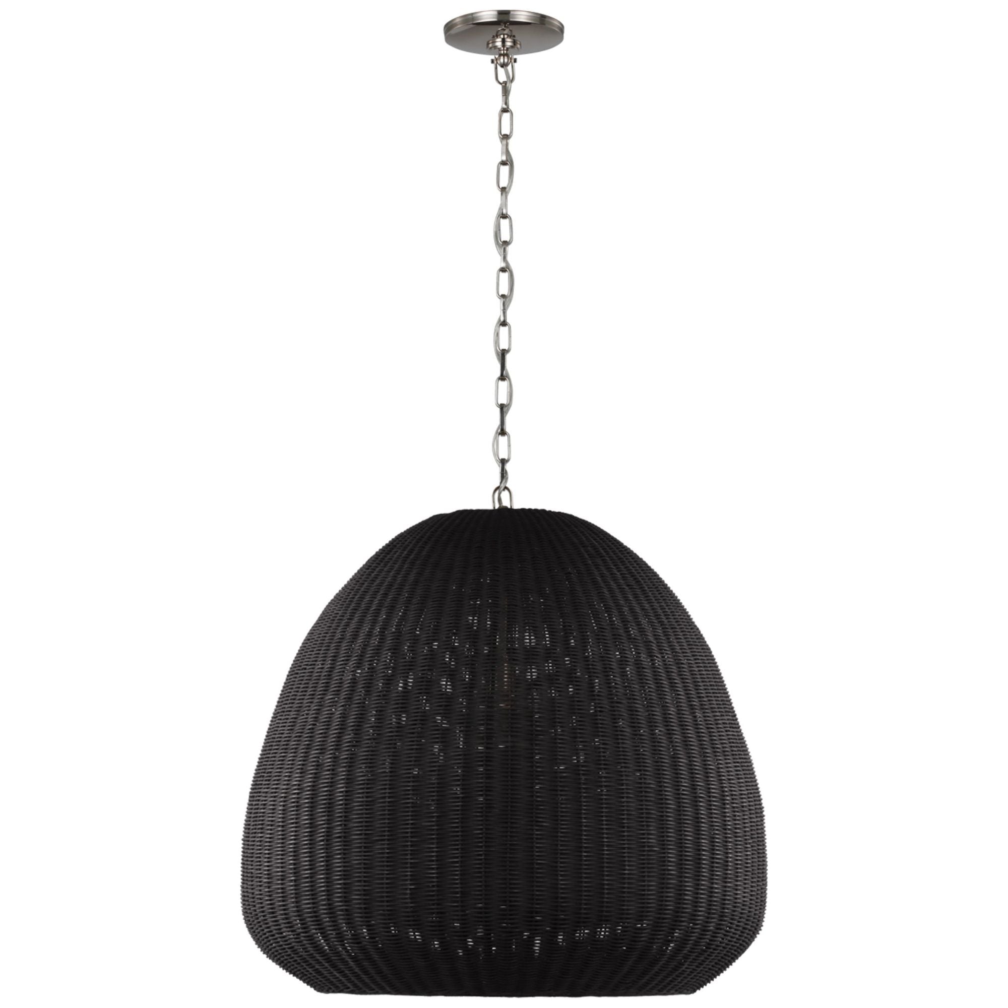 Chapman & Myers Kokomo 30" Domed Pendant in Polished Nickel with Charcoal Wicker Shade Ceiling Light W30" x H28.75"