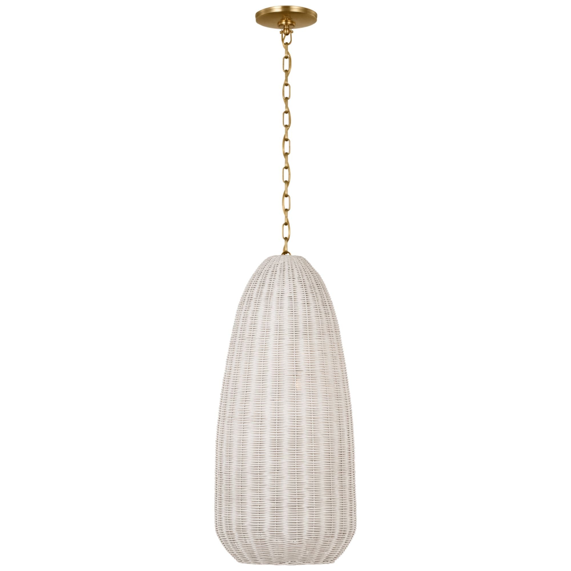 Chapman & Myers Kokomo 15" Elongated Pendant in Antique-Burnished Brass with Chalk Wicker Shade Ceiling Light W15" x H33.75"