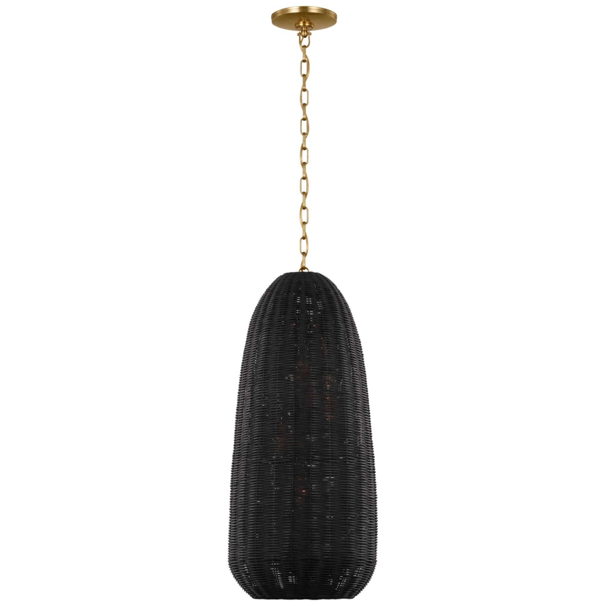 Chapman & Myers Kokomo 15" Elongated Pendant in Antique-Burnished Brass with Charcoal Wicker Shade Ceiling Light W15" x H33.75"