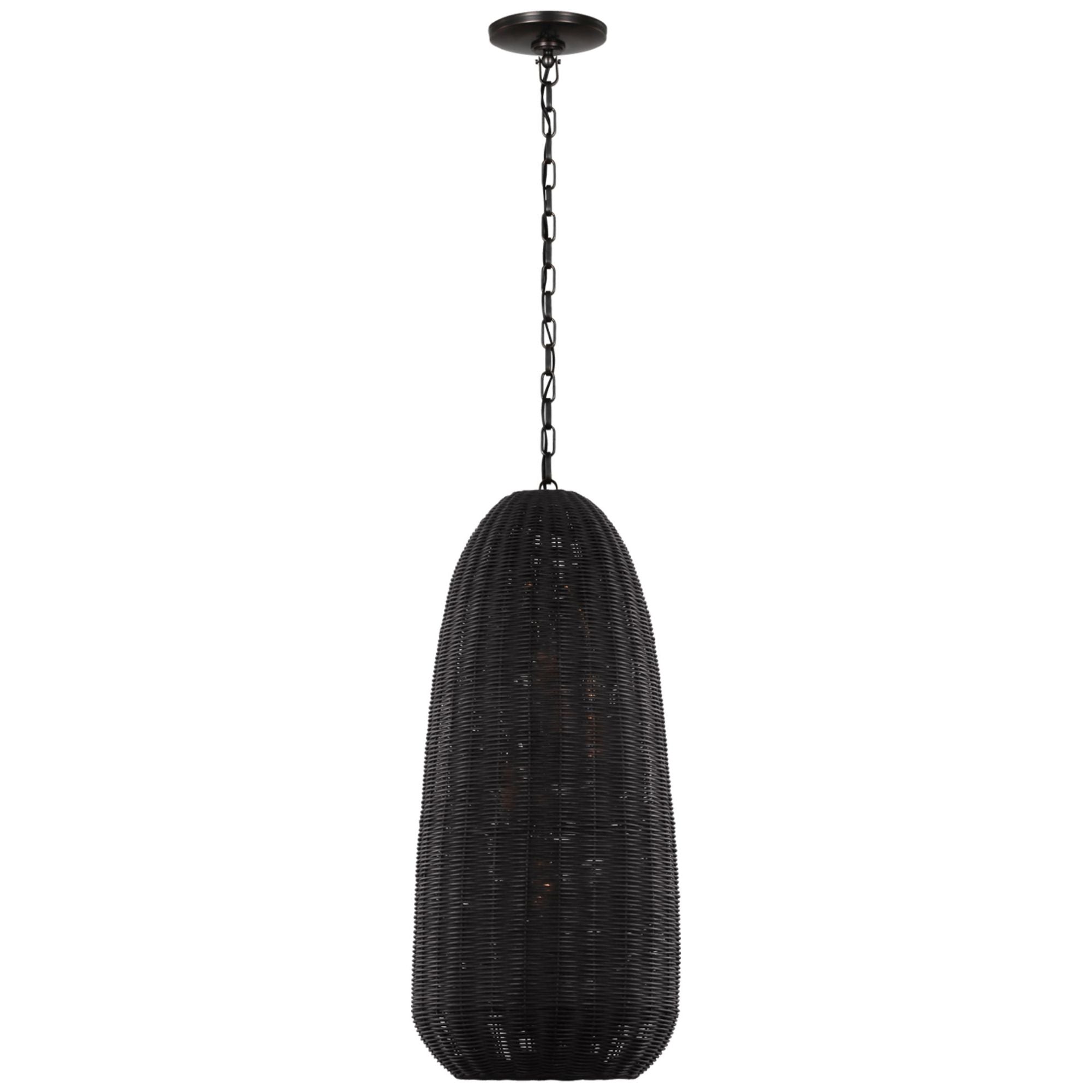 Chapman & Myers Kokomo 15" Elongated Pendant in Bronze with Charcoal Wicker Shade Ceiling Light W15" x H33.75"