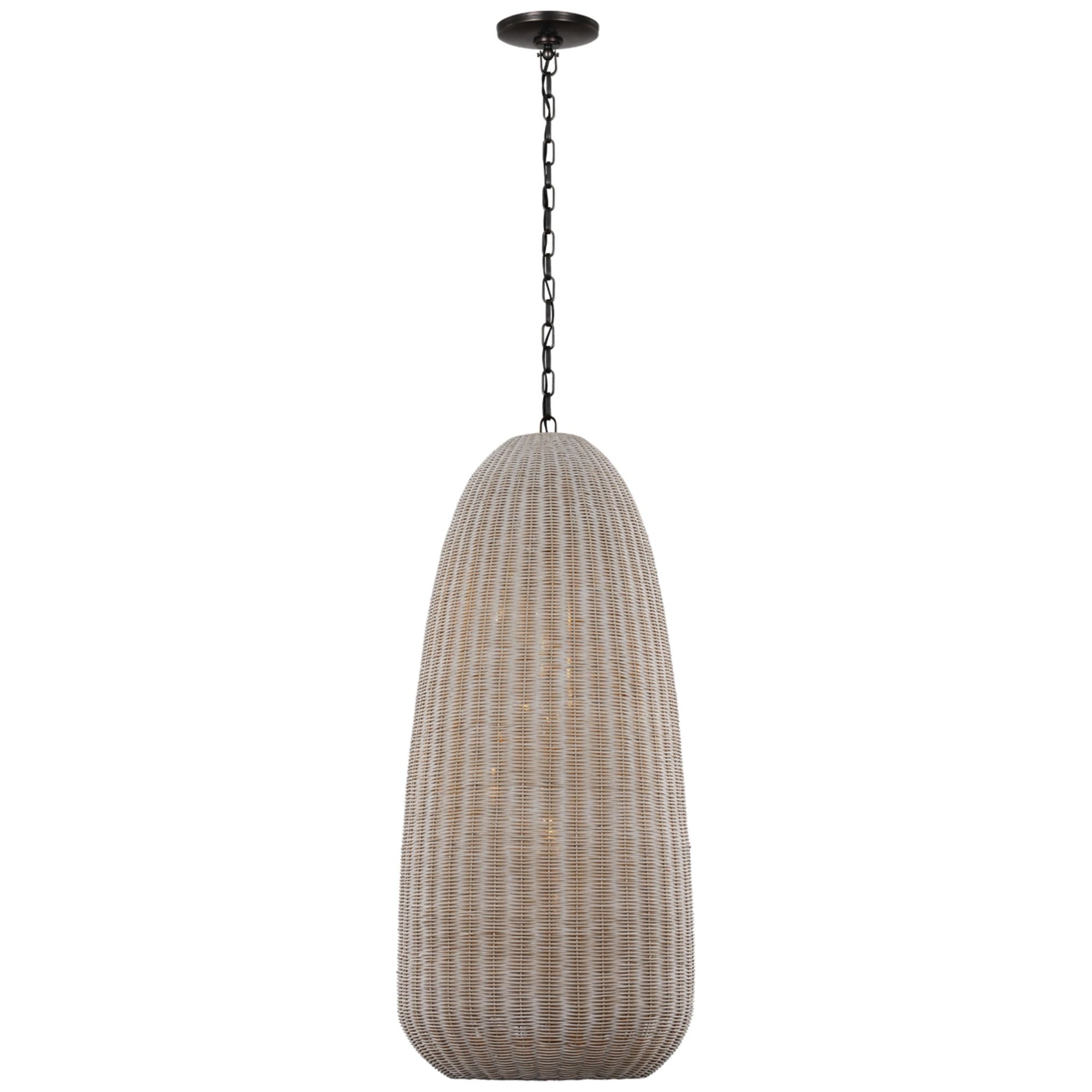 Chapman & Myers Kokomo 20" Elongated Pendant in Bronze with Ash Wicker Shade Ceiling Light W20" x H44.25"