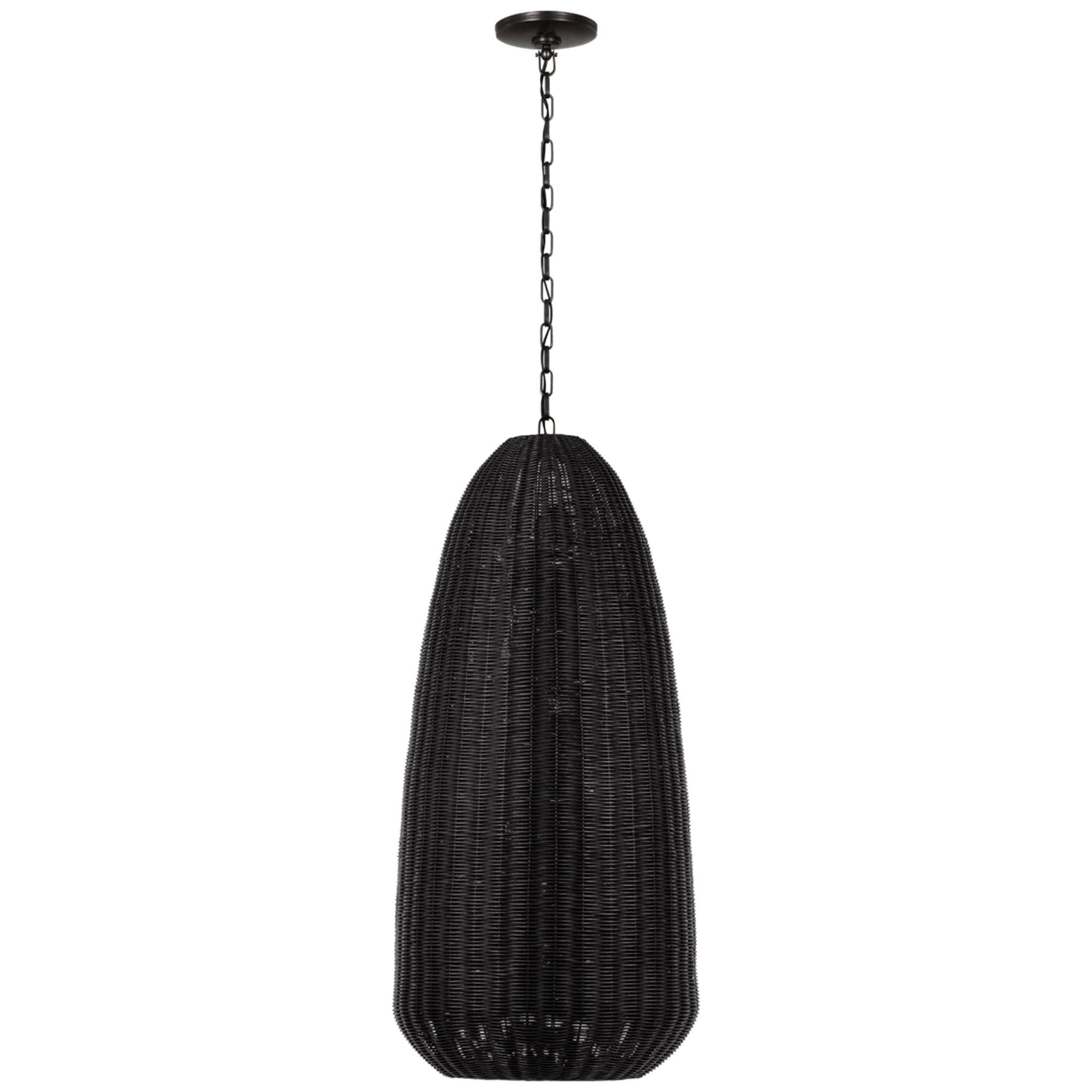 Chapman & Myers Kokomo 20" Elongated Pendant in Bronze with Charcoal Wicker Shade Ceiling Light W20" x H44.25"