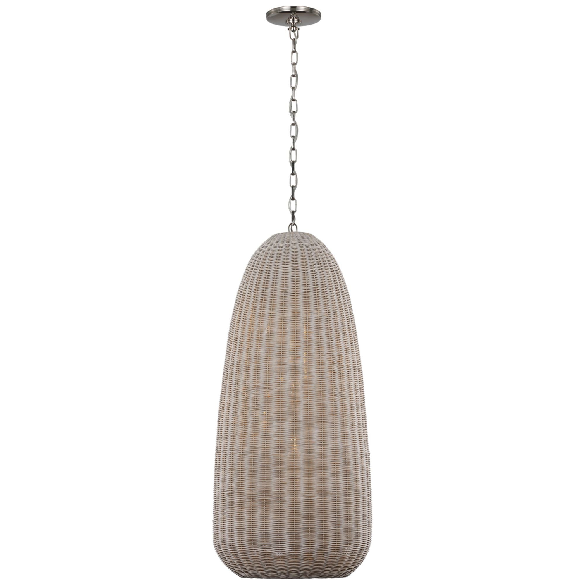 Chapman & Myers Kokomo 20" Elongated Pendant in Polished Nickel with Ash Wicker Shade Ceiling Light W20" x H44.25"