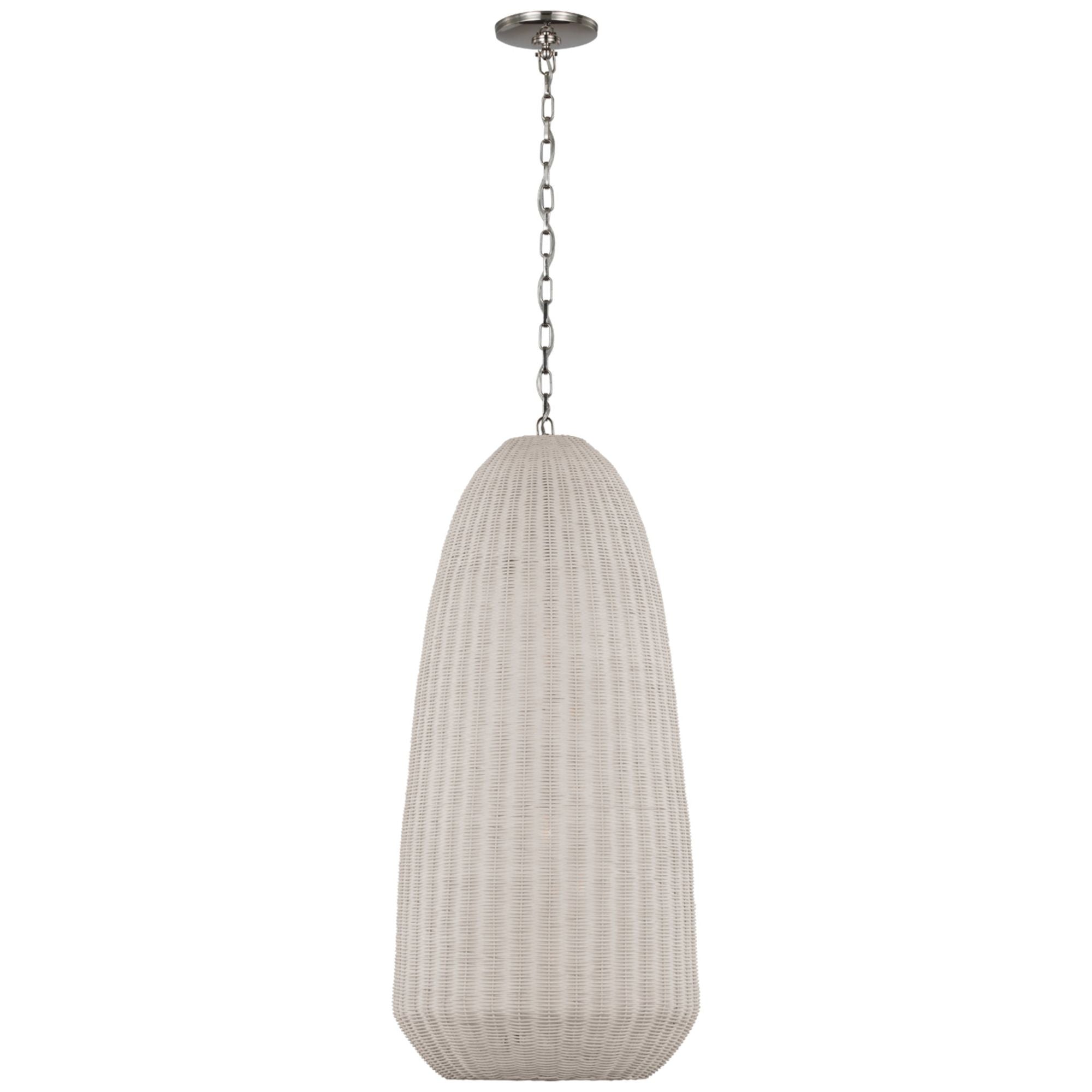 Chapman & Myers Kokomo 20" Elongated Pendant in Polished Nickel with Chalk Wicker Shade Ceiling Light W20" x H44.25"