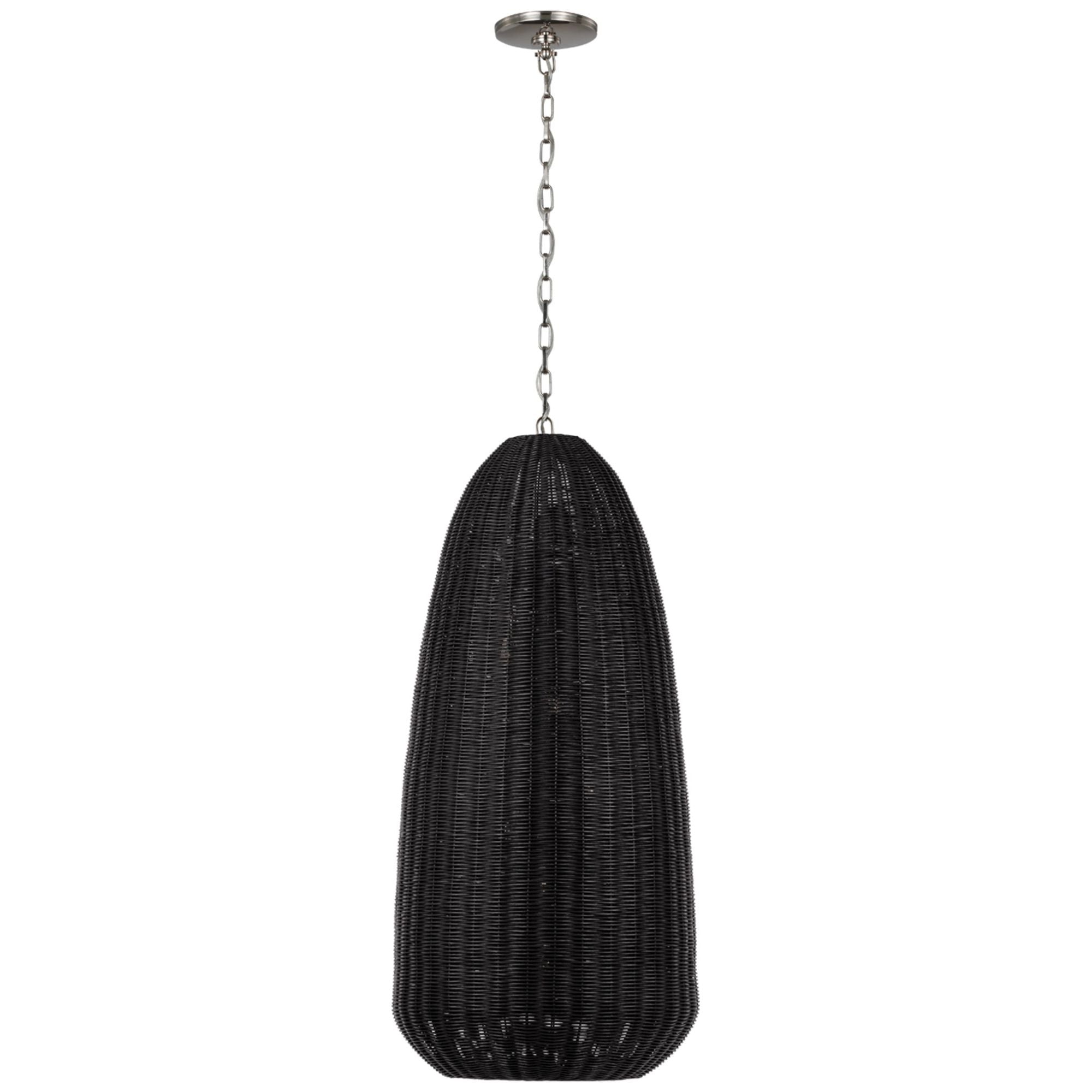 Chapman & Myers Kokomo 20" Elongated Pendant in Polished Nickel with Charcoal Wicker Shade Ceiling Light W20" x H44.25"