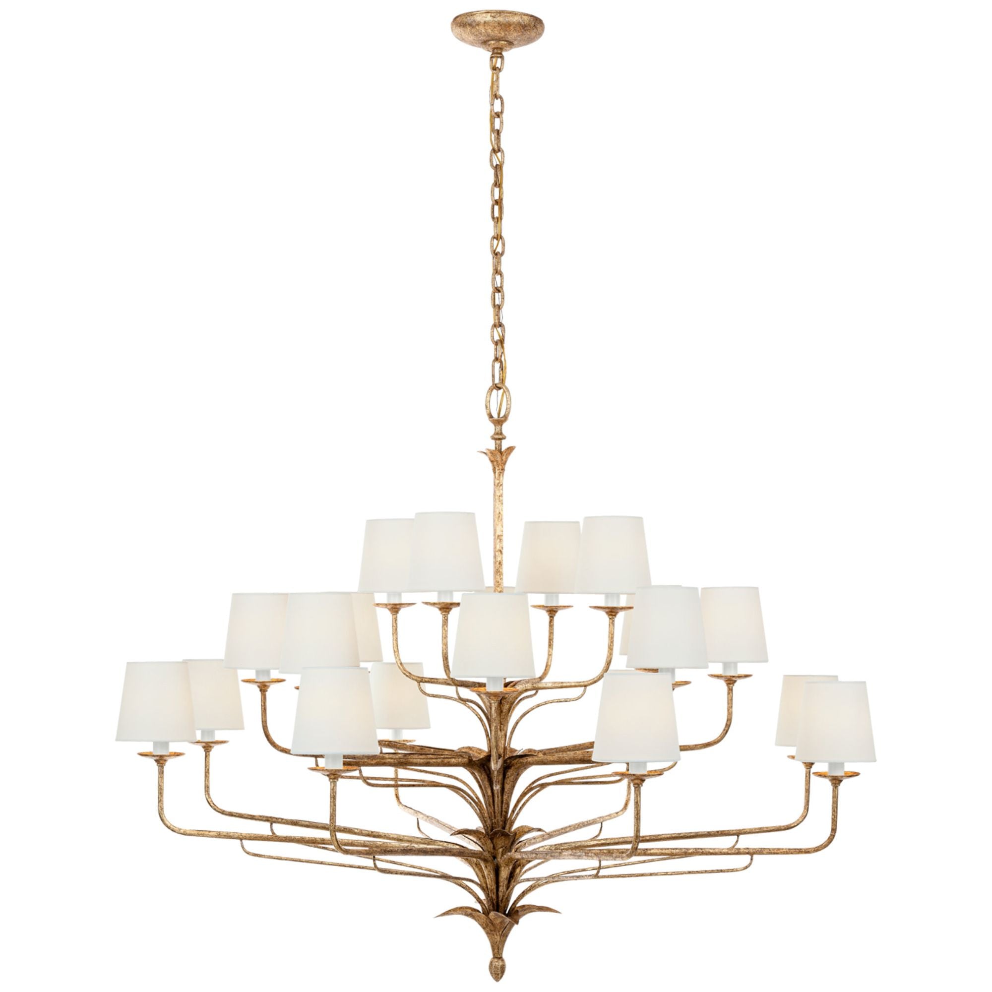 Chapman & Myers Amalfi 50" Three-Tiered Chandelier in Milano Gold with Linen Shades Ceiling Light W50" x H39.25"