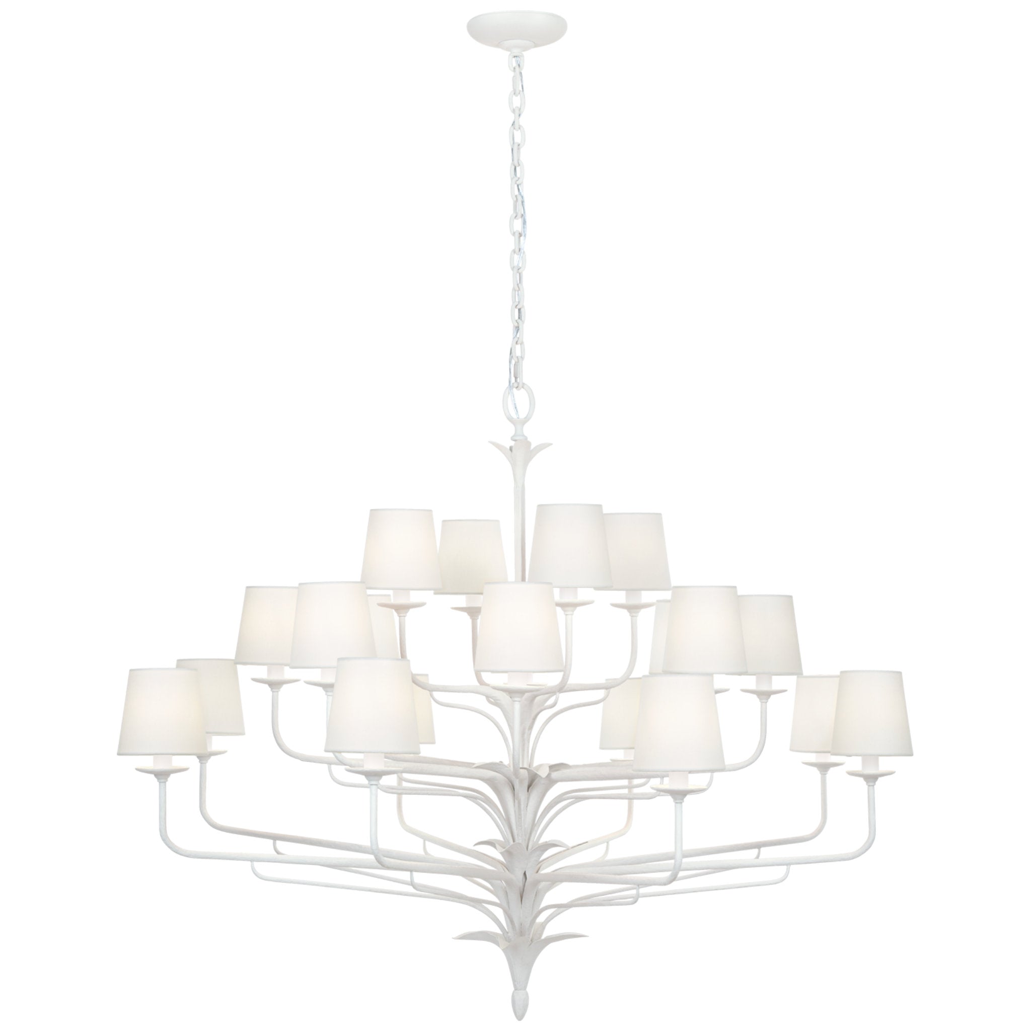 Chapman & Myers Amalfi 50" Three-Tiered Chandelier in Plaster White with Linen Shades Ceiling Light W50" x H39.25"
