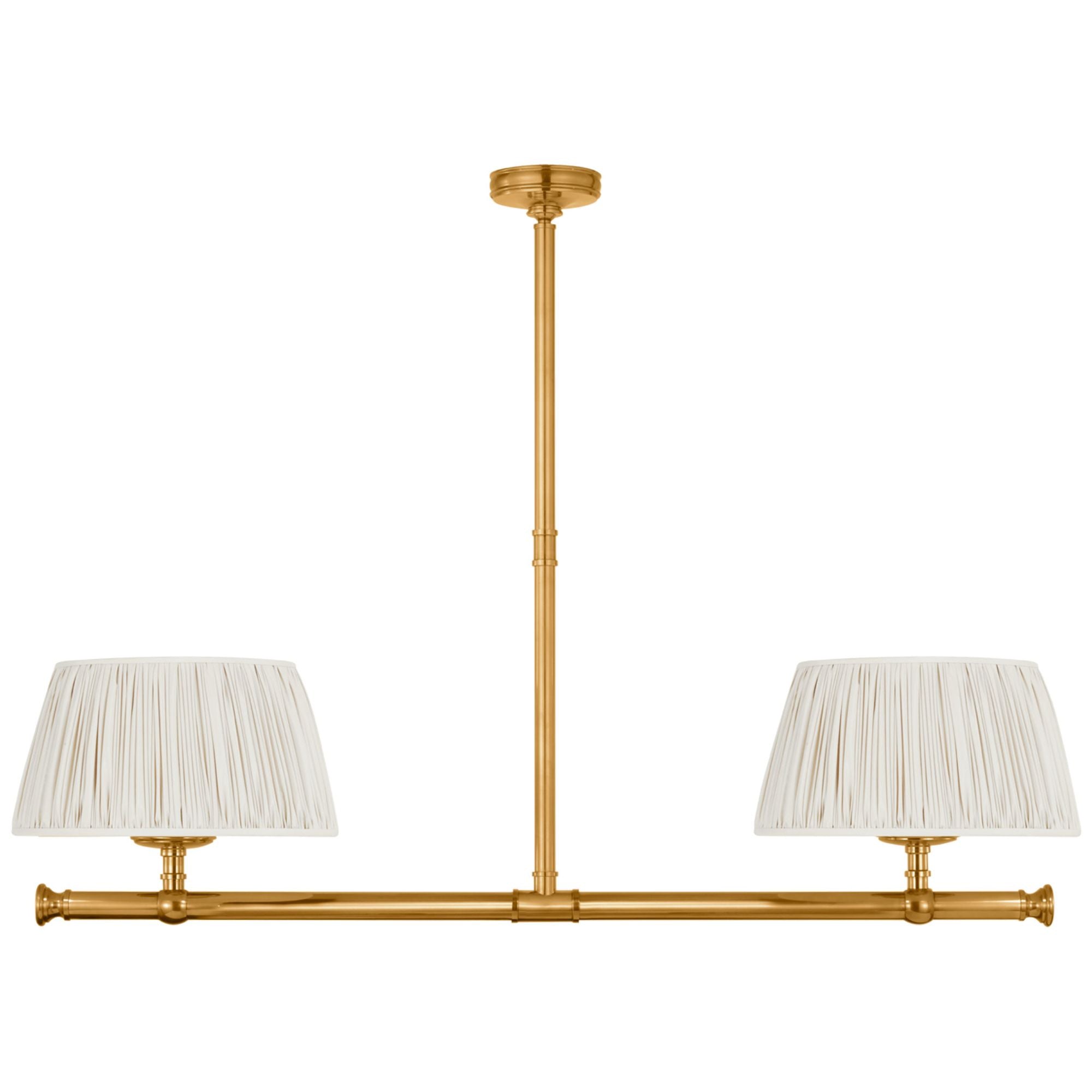 Chapman & Myers Marion 56" Linear Chandelier in Antique-Burnished Brass with Champage Silk Pleated Shades Ceiling Light W56"