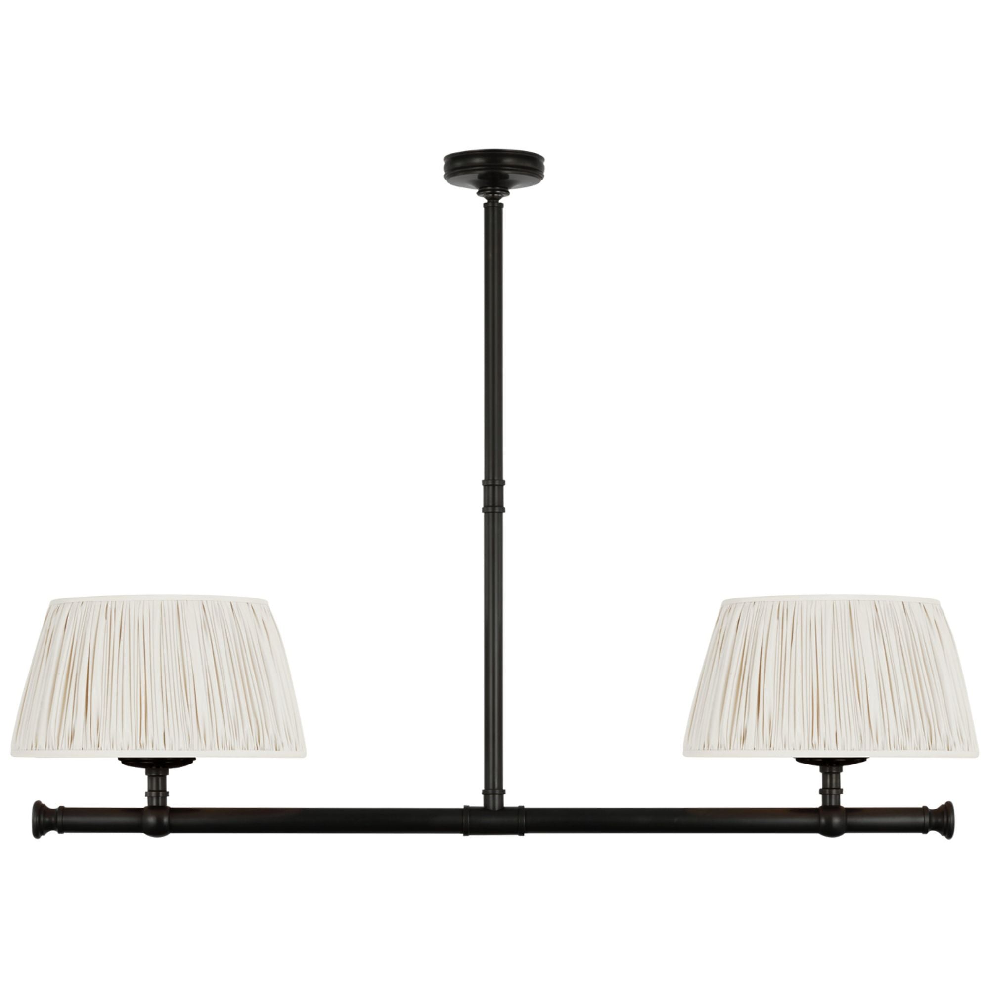 Chapman & Myers Marion 56" Linear Chandelier in Bronze with Champage Silk Pleated Shades Ceiling Light W56"