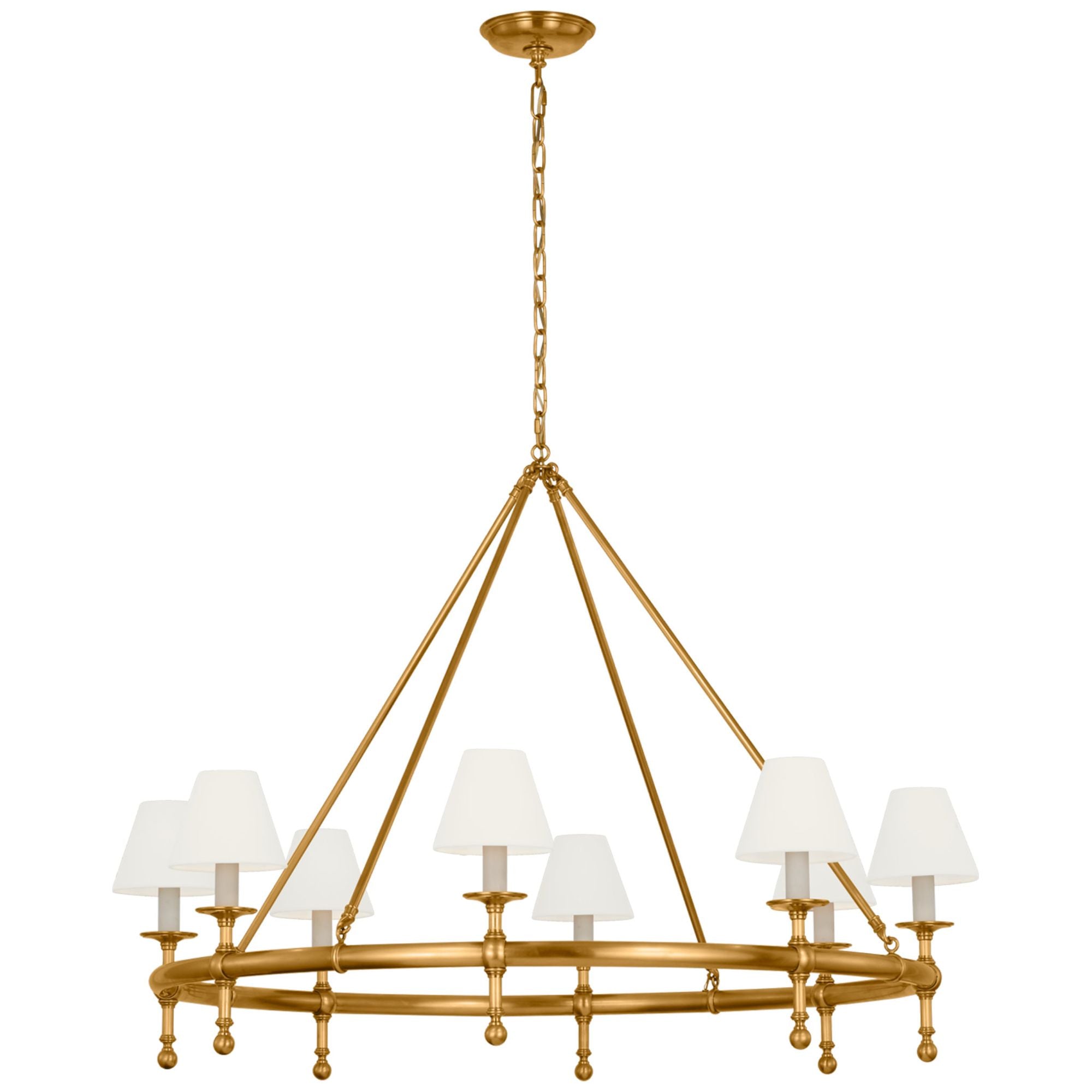 Chapman & Myers Classic 42" Ring Chandelier in Antique-Burnished Brass with Linen Shades Ceiling Light W44"