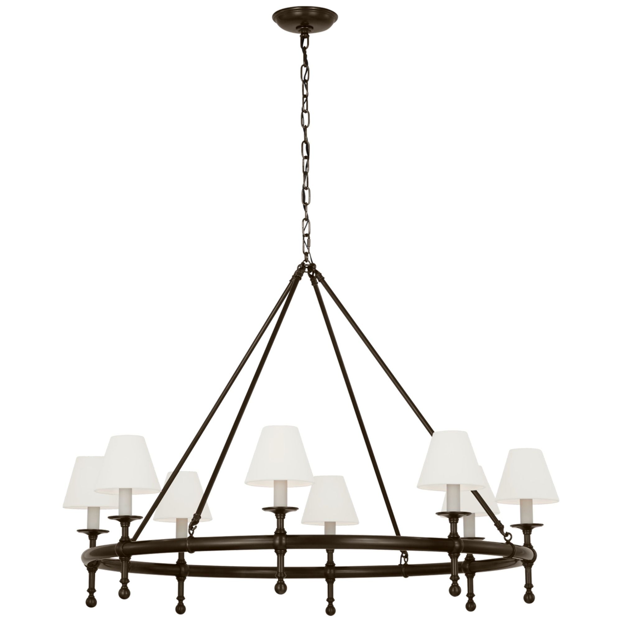 Chapman & Myers Classic 42" Ring Chandelier in Bronze with Linen Shades Ceiling Light W44"