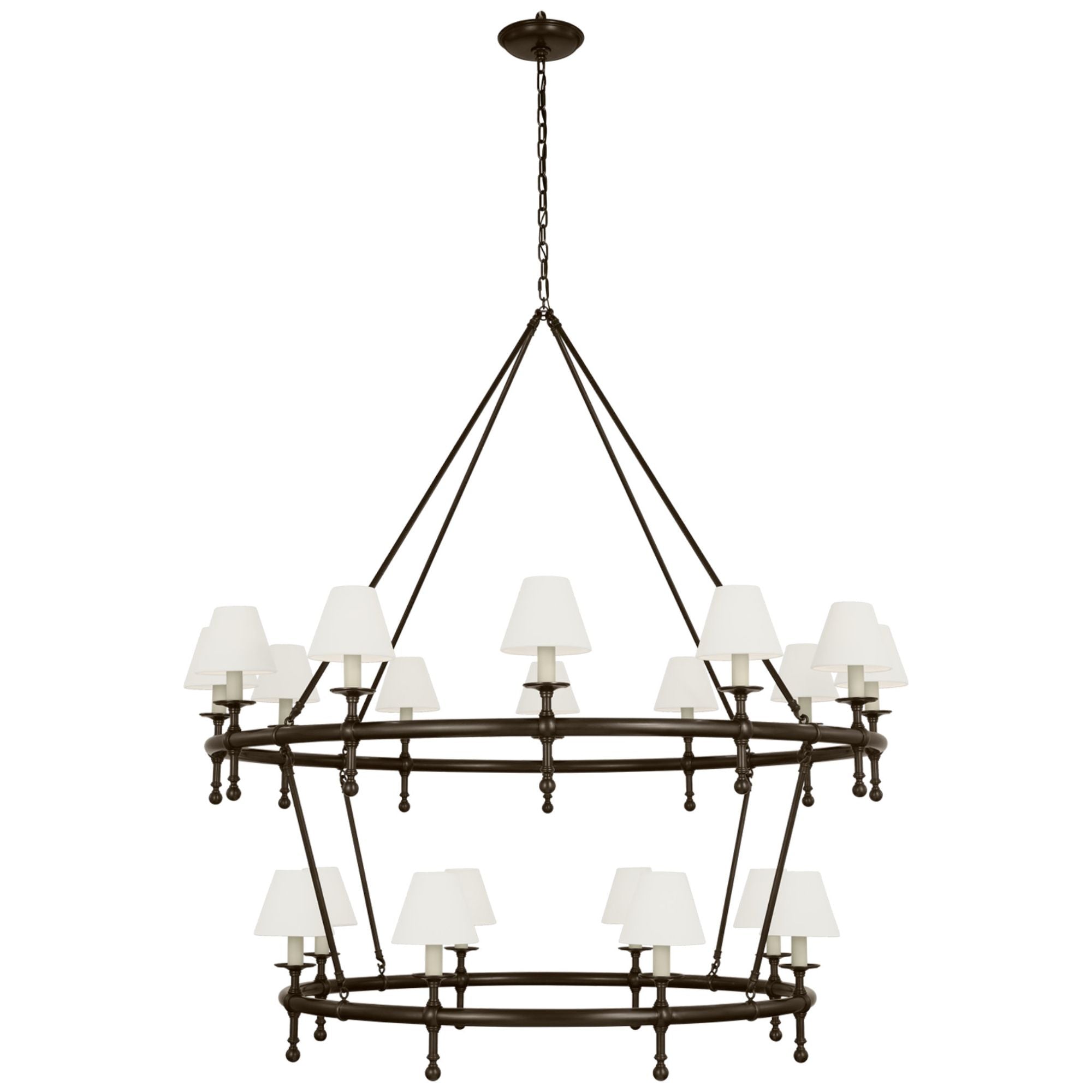 Chapman & Myers Classic 54" Two-Tier Ring Chandelier in Bronze with Linen Shades Ceiling Light W57.25"