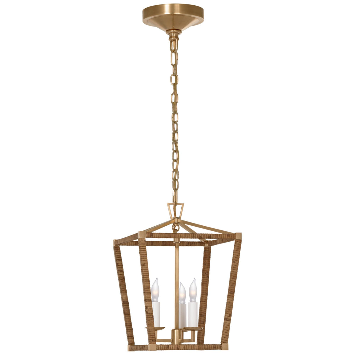 Chapman & Myers Darlana Mini Wrapped Lantern in Antique-Burnished Brass and Natural Rattan W9.75" x H14"