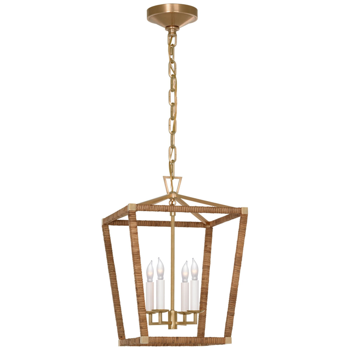 Chapman & Myers Darlana Small Wrapped Lantern in Antique-Burnished Brass and Natural Rattan W12.5" x H18"