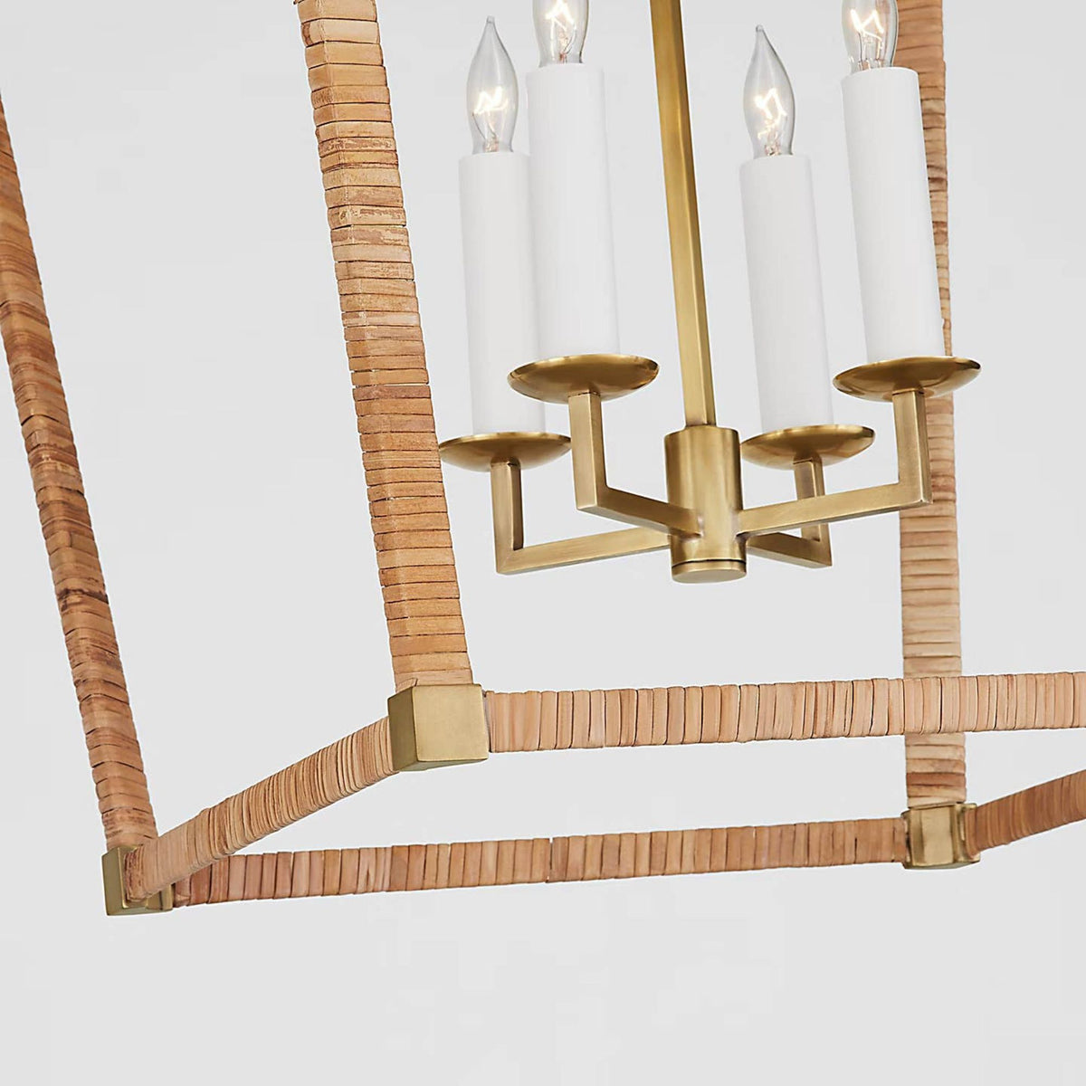 Chapman & Myers Darlana Medium Wrapped Lantern in Antique-Burnished Brass and Natural Rattan W17" x H24.5"