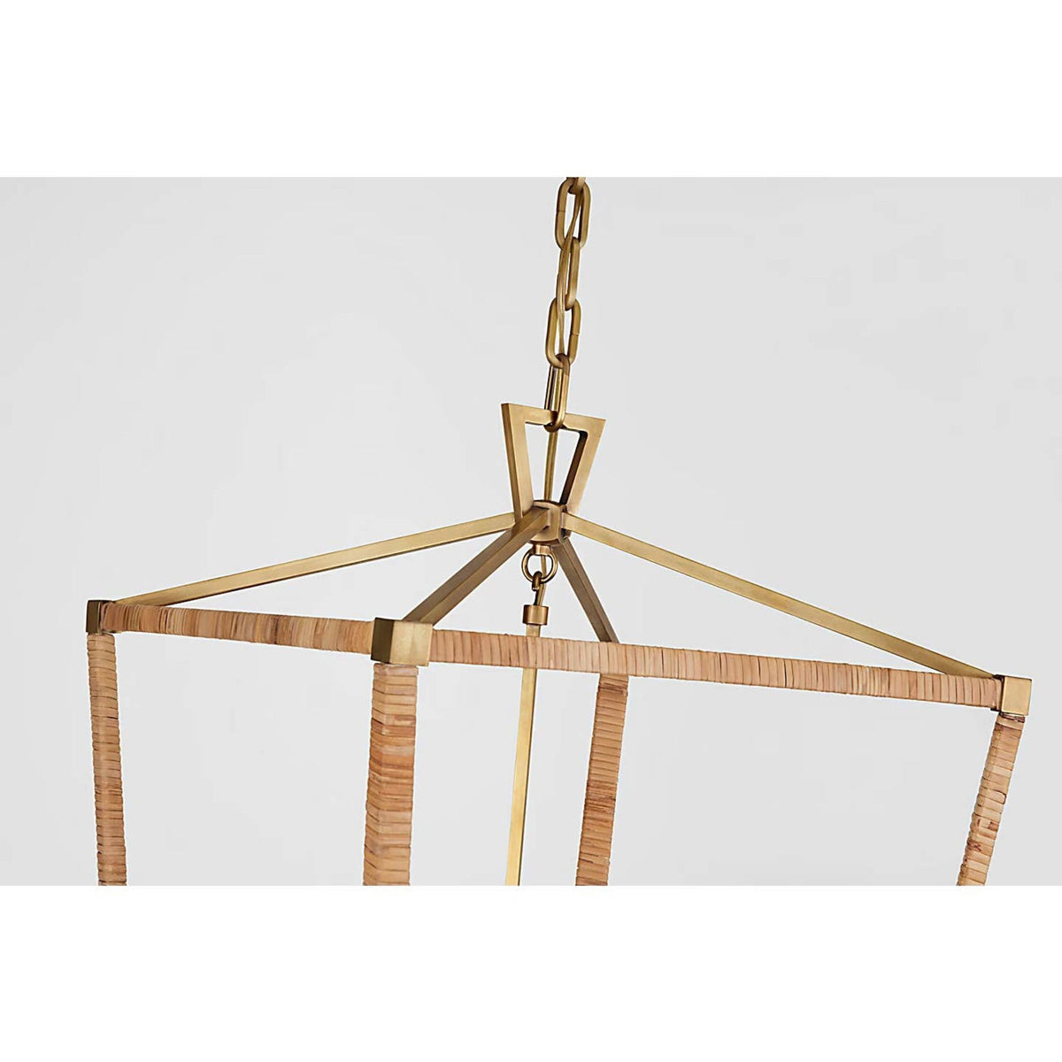Chapman & Myers Darlana Medium Wrapped Lantern in Antique-Burnished Brass and Natural Rattan W17" x H24.5"