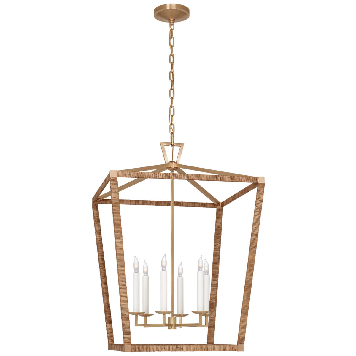 Chapman & Myers Darlana XL Wrapped Lantern in Antique-Burnished Brass and Natural Rattan W29" x H42"