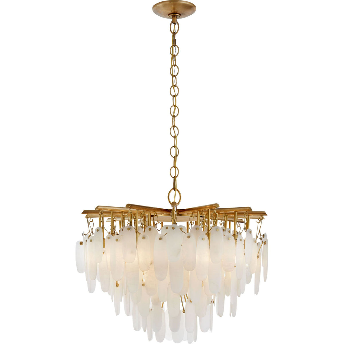 Chapman & Myers Cora Small Waterfall Chandelier in Antique-Burnished Brass with Alabaster W30.5" x H26.25"