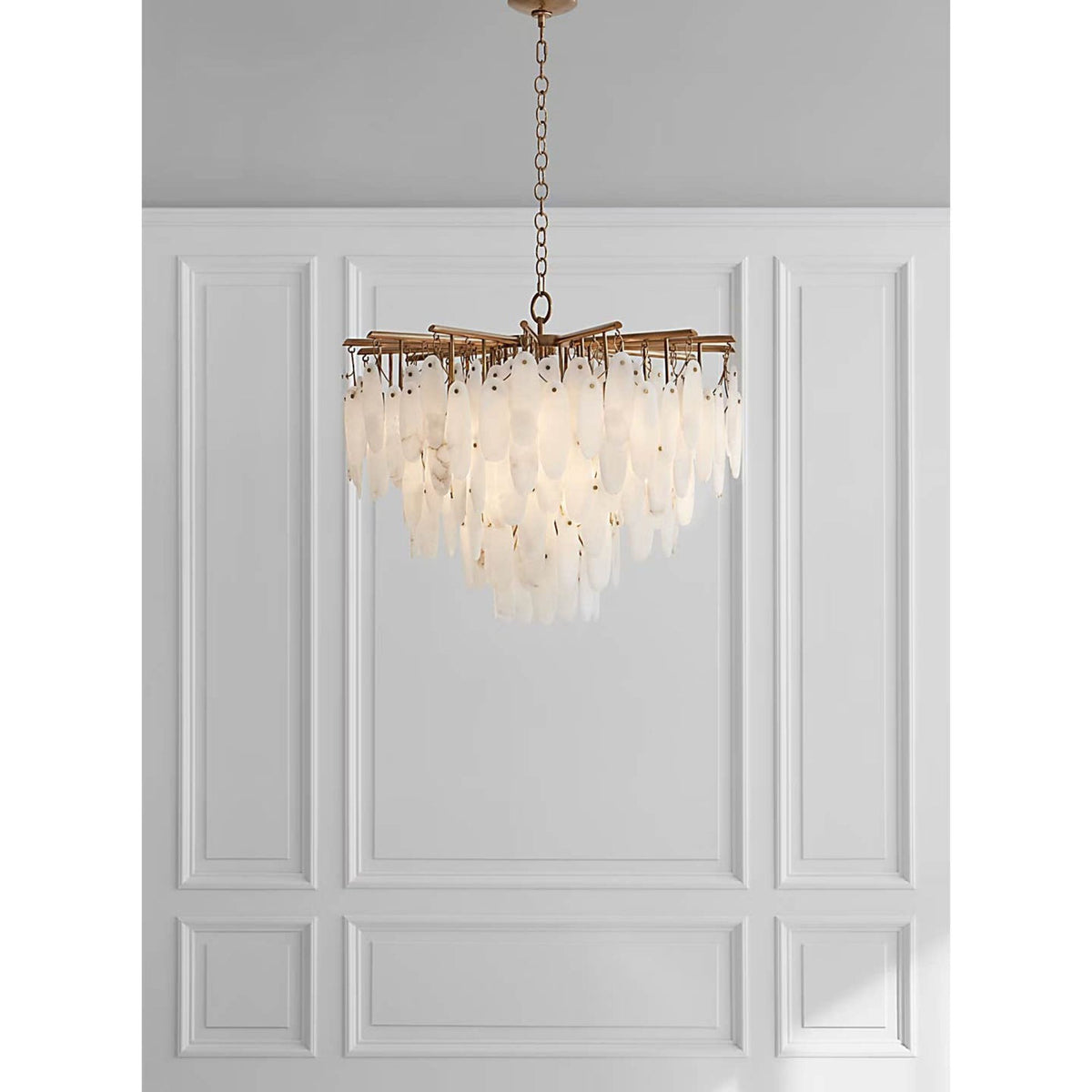 Chapman & Myers Cora Medium Waterfall Chandelier in Antique-Burnished Brass with Alabaster W40.75" x H32"