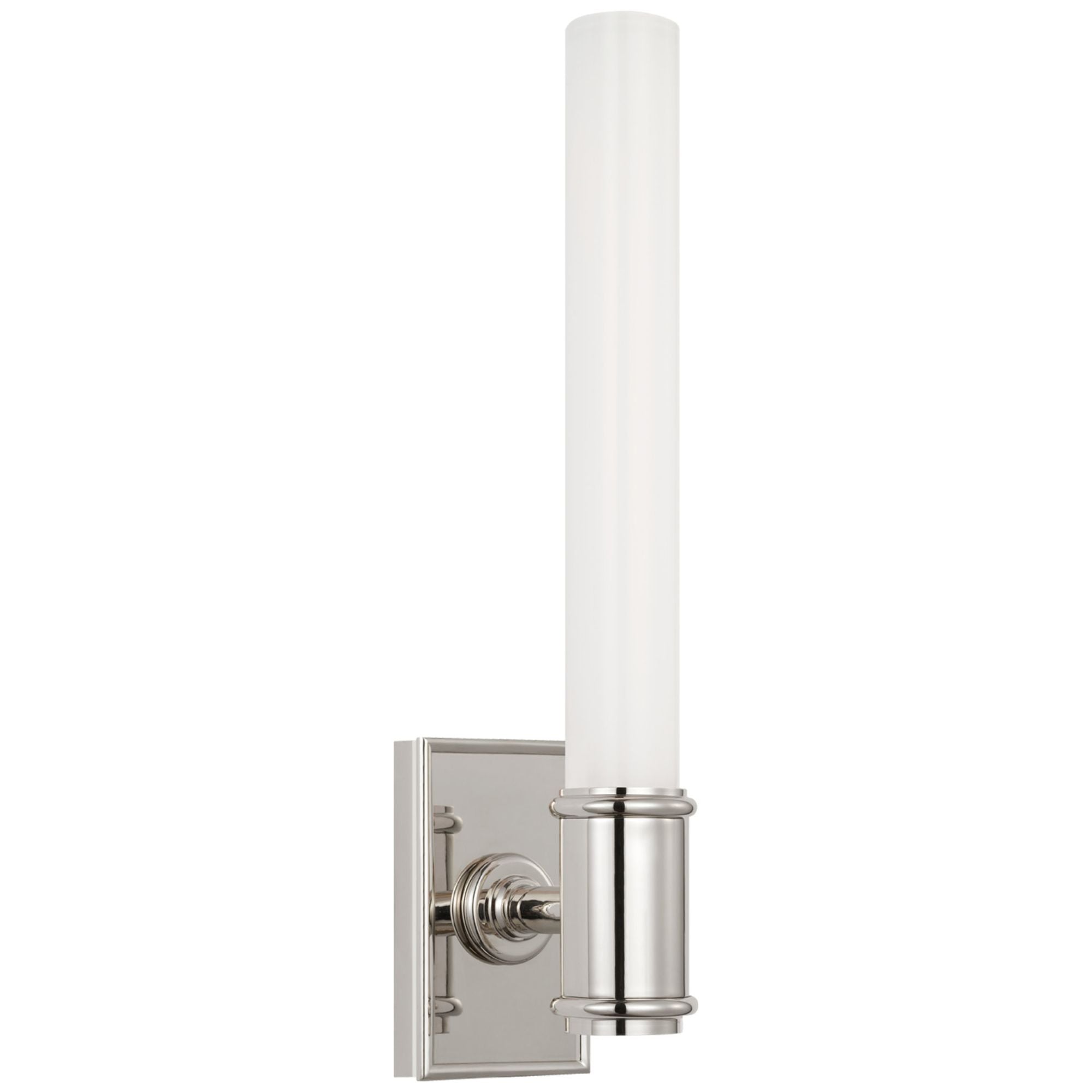 Chapman & Myers Owen 14" Single Bath Light in Polished Nickel with White Glass Wall Light W2.75" x H13.5"