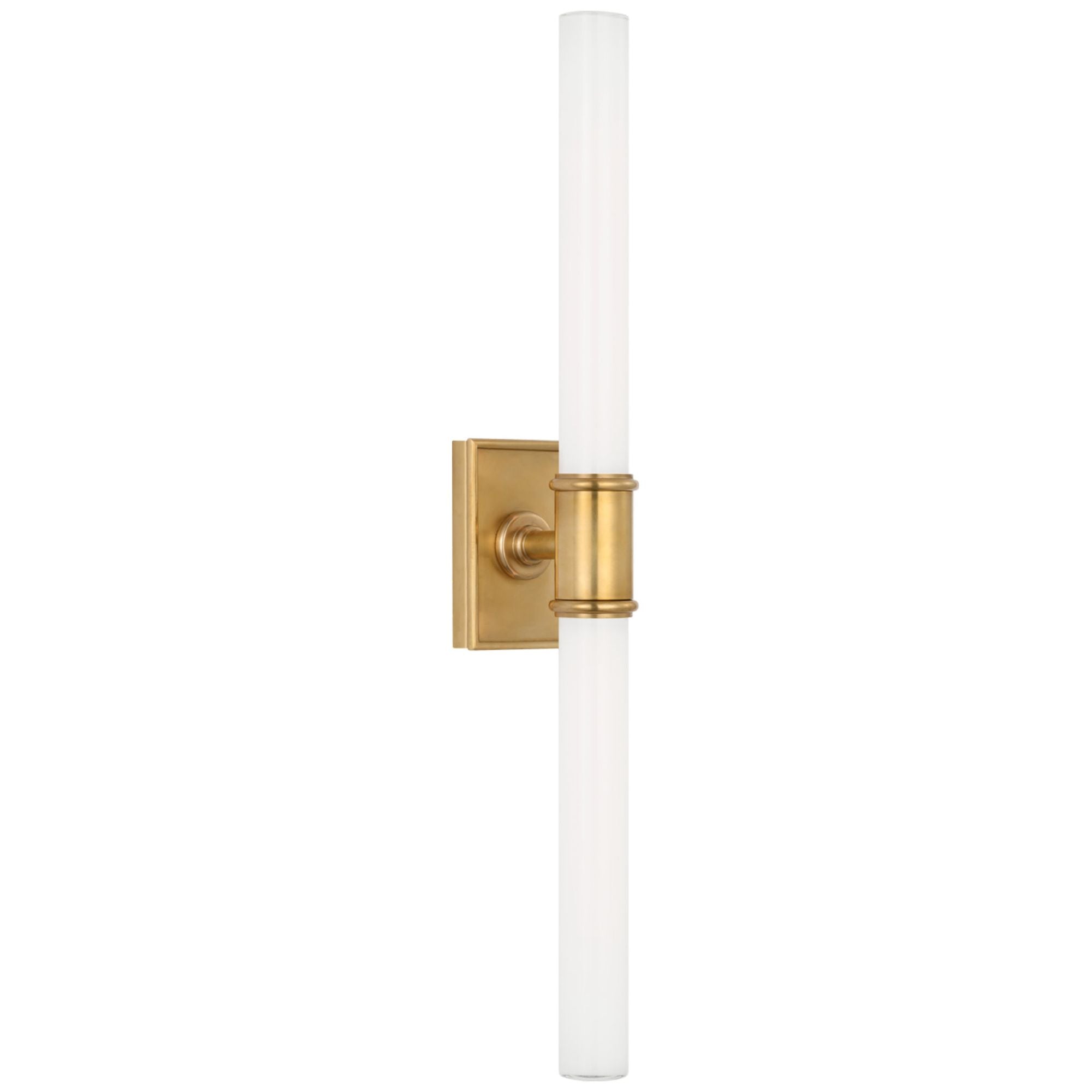 Chapman & Myers Owen 22" Double Bath Light in Antique-Burnished Brass with White Glass Wall Light W2.75" x H22"