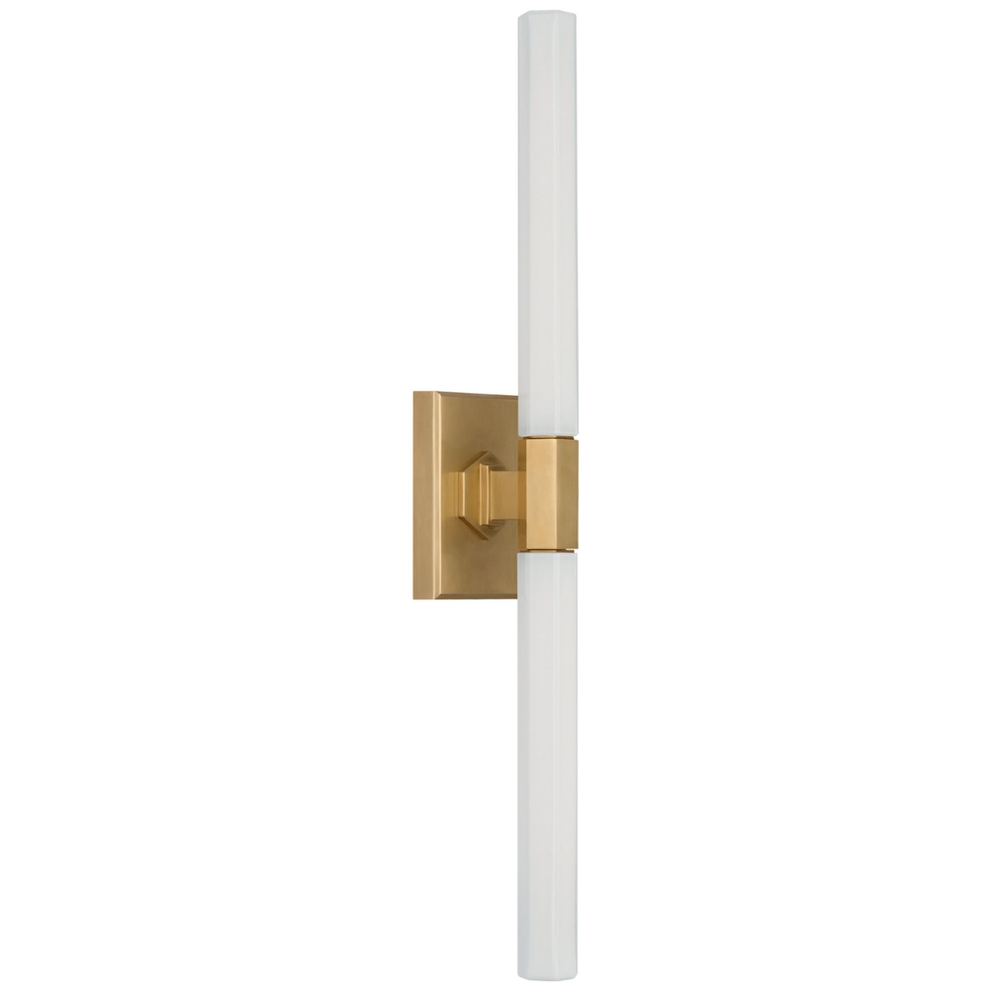 Chapman & Myers Hawthorne 20" Double Bath Light in Antique-Burnished Brass with White Glass Wall Light W2.5" x H20"