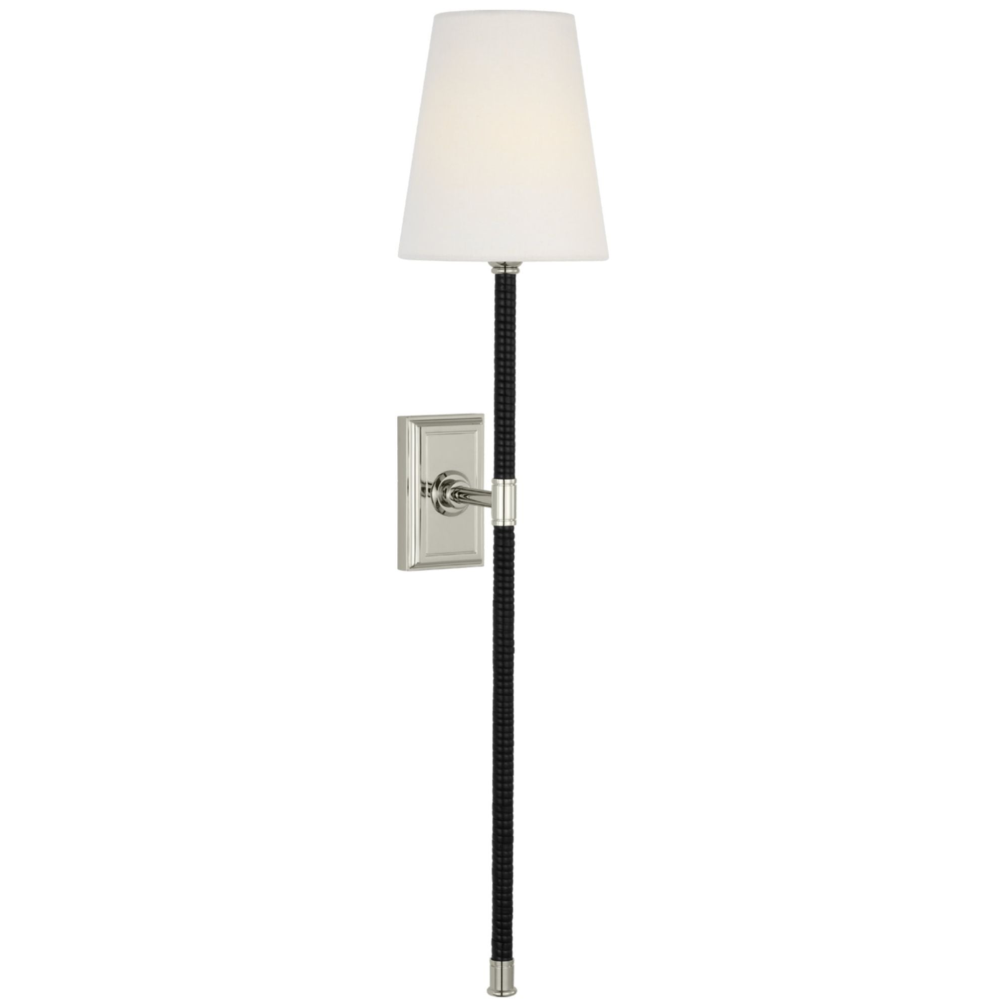 Chapman & Myers Basden 29" Tail Sconce in Polished Nickel and Black Rattan with Linen Shade Wall Light W6" x H28.5"
