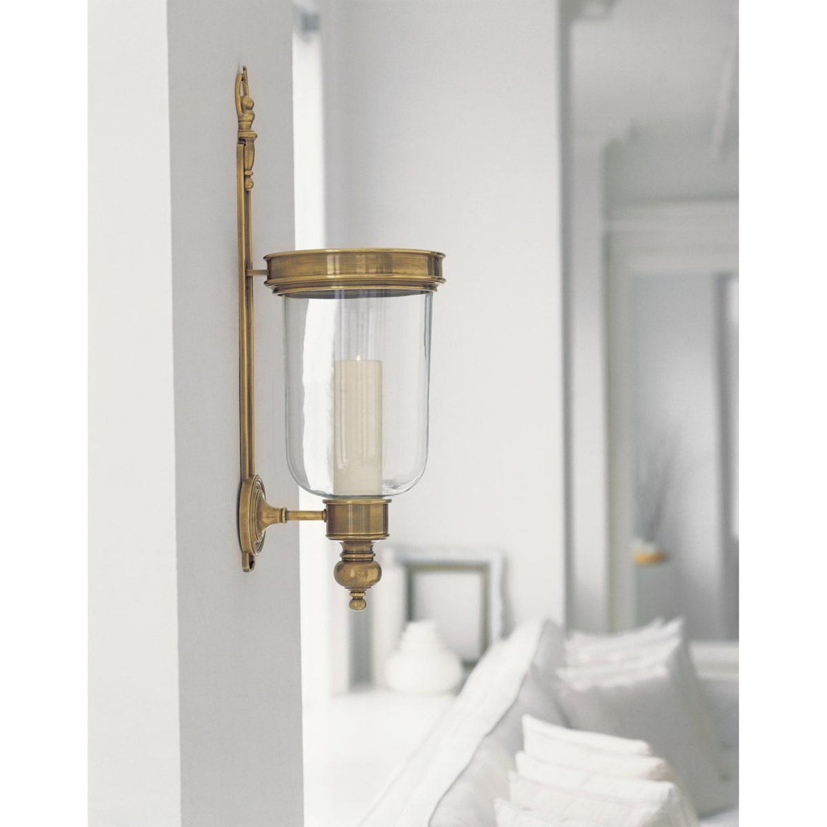 Chapman & Myers Georgian Small Hurricane Wall Sconce in Antique-Burnished Brass W7.5" x H22" x E8.75"
