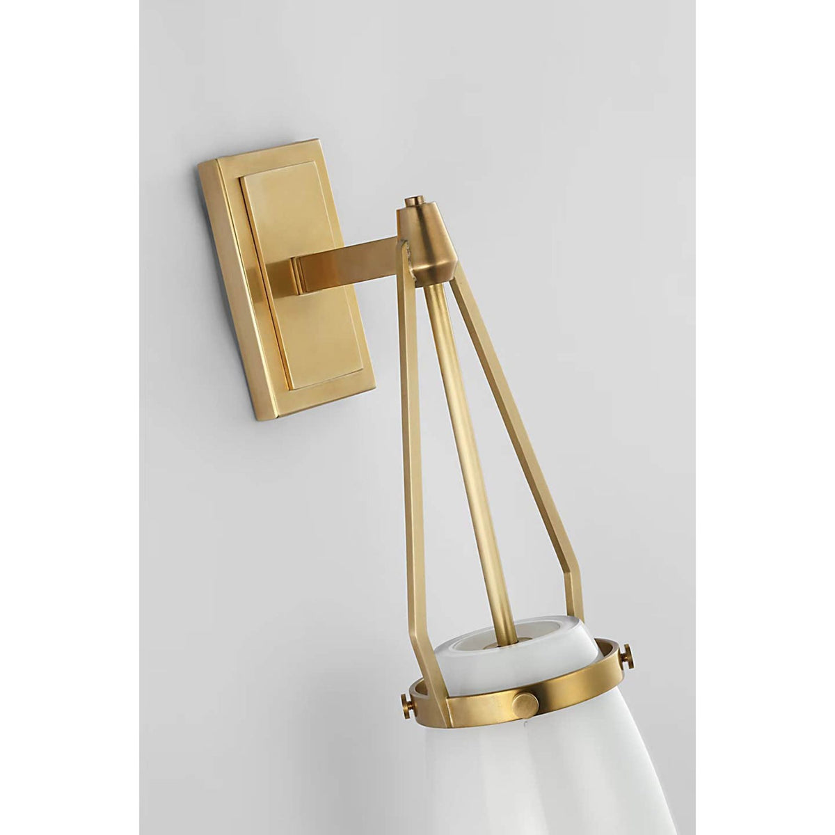 Chapman & Myers Myla Medium Bracketed Sconce in Antique-Burnished Brass with White Glass W4.25" x H19.25" x E5.25"