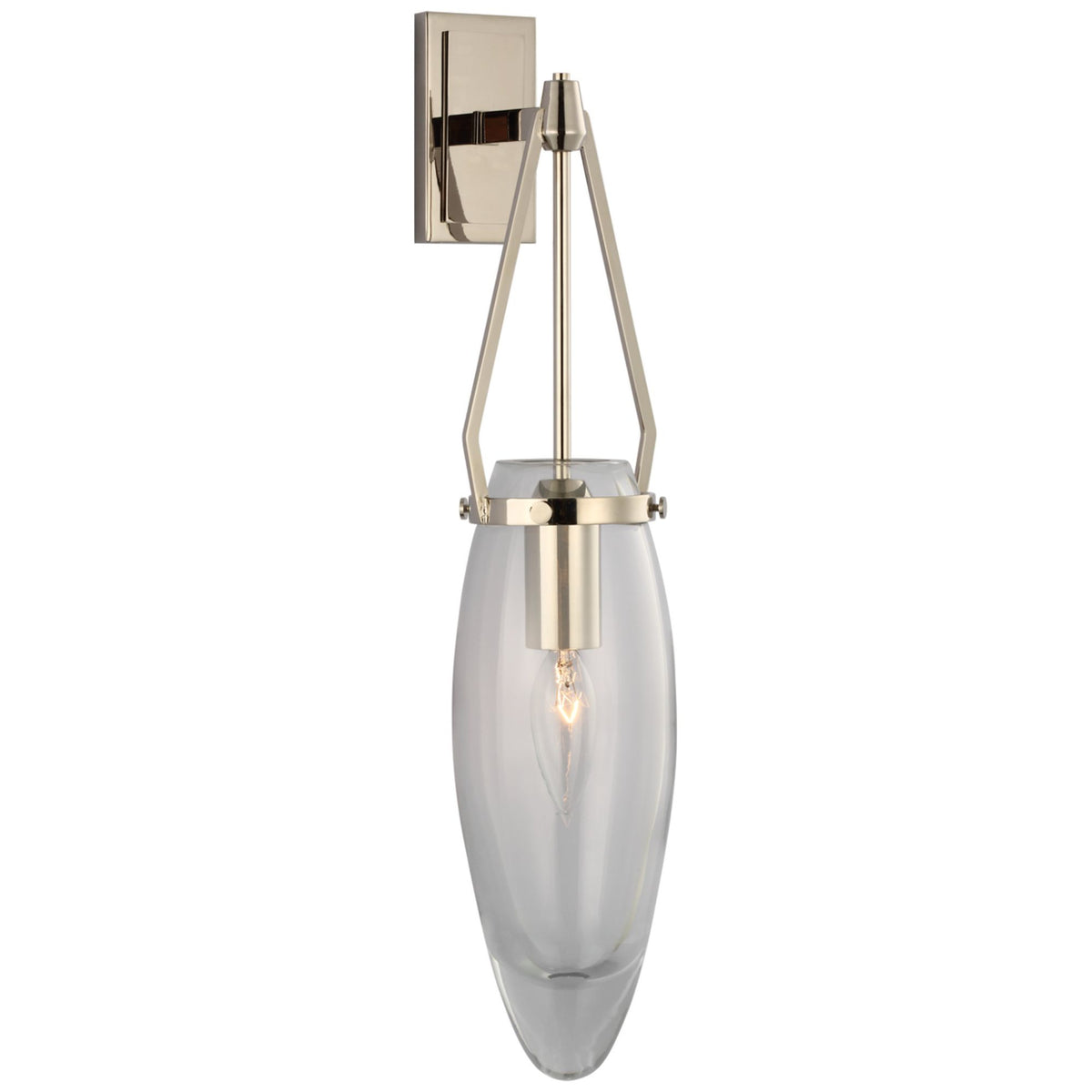 Chapman & Myers Myla Medium Bracketed Sconce in Polished Nickel with Clear Glass W4.25" x H19.25" x E5.25"