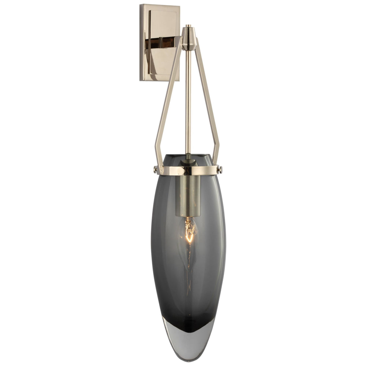 Chapman & Myers Myla Medium Bracketed Sconce in Polished Nickel with Smoked Glass W4.25" x H19.25" x E5.25"