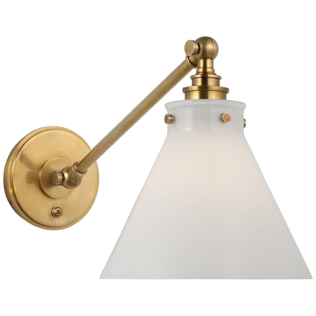 Chapman & Myers Parkington Single Library Wall Light in Antique-Burnished Brass with White Glass W8.5" x H9.75" - 11.5" x E17" - 18.75"