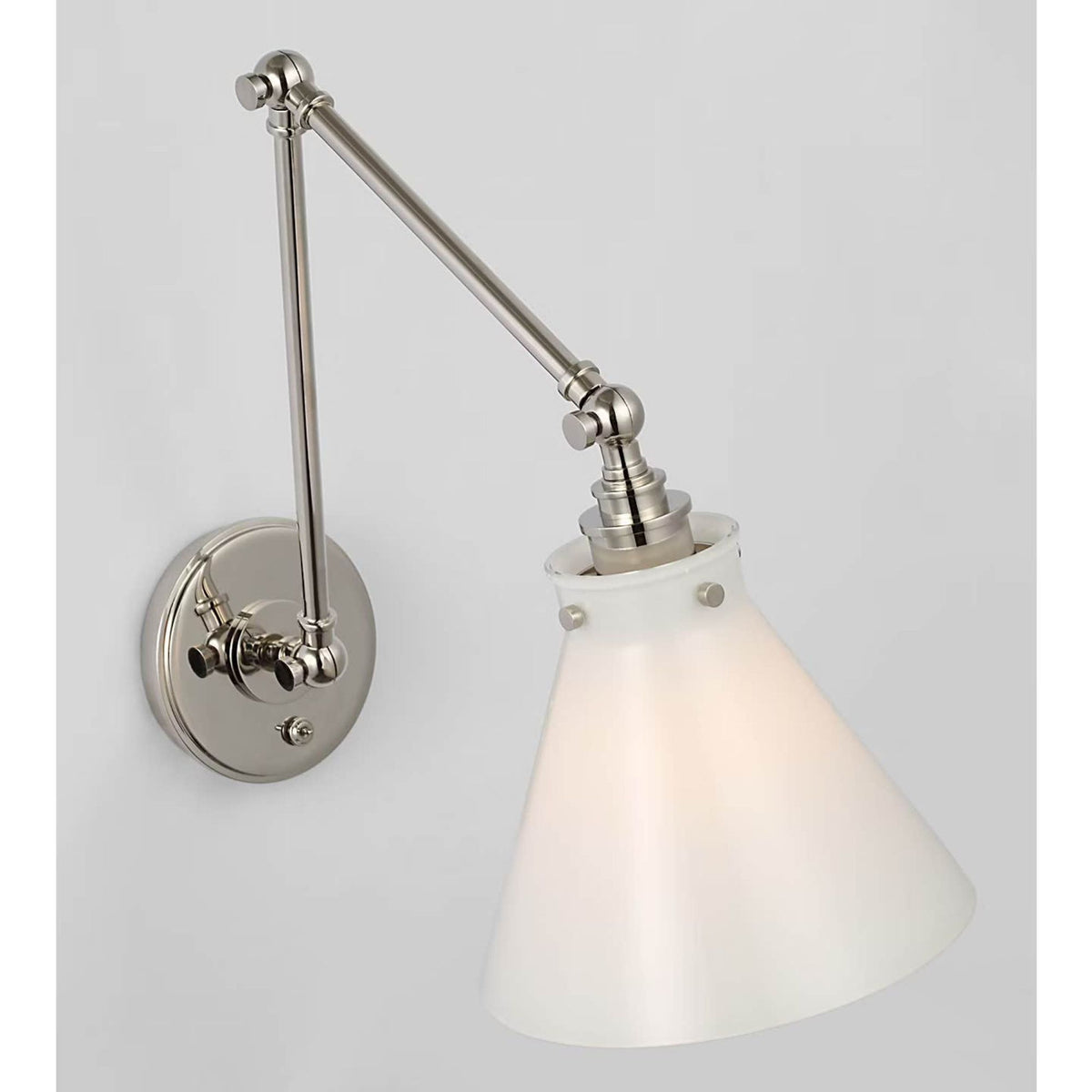 Chapman & Myers Parkington Double Library Wall Light in Polished Nickel with White Glass W8.5" x H14" - 15" x E15.5" - 24.75"