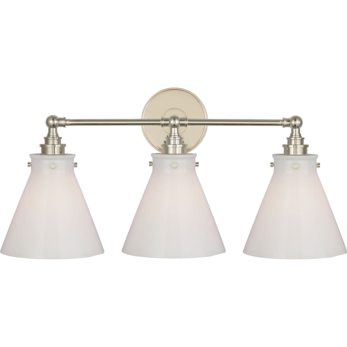 Chapman & Myers Parkington 24" Three Light Bath Bar in Polished Nickel with White Glass W24" x H11.5" x E8.75"