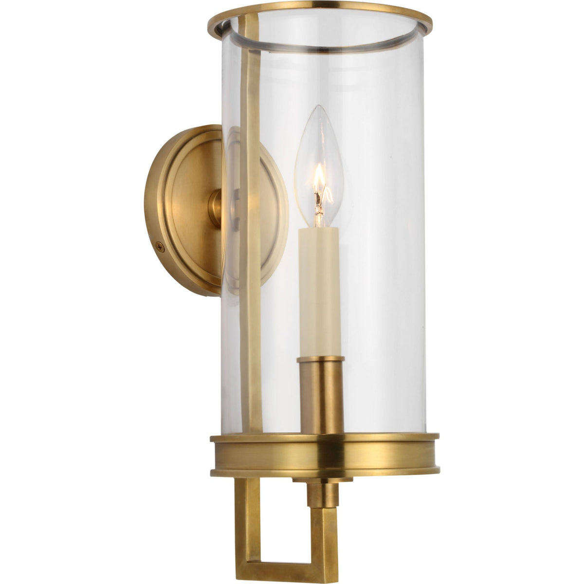 Chapman & Myers Glendon Small Hurricane Sconce in Antique-Burnished Brass with Clear Glass W5.75" x H14.5" x E7"