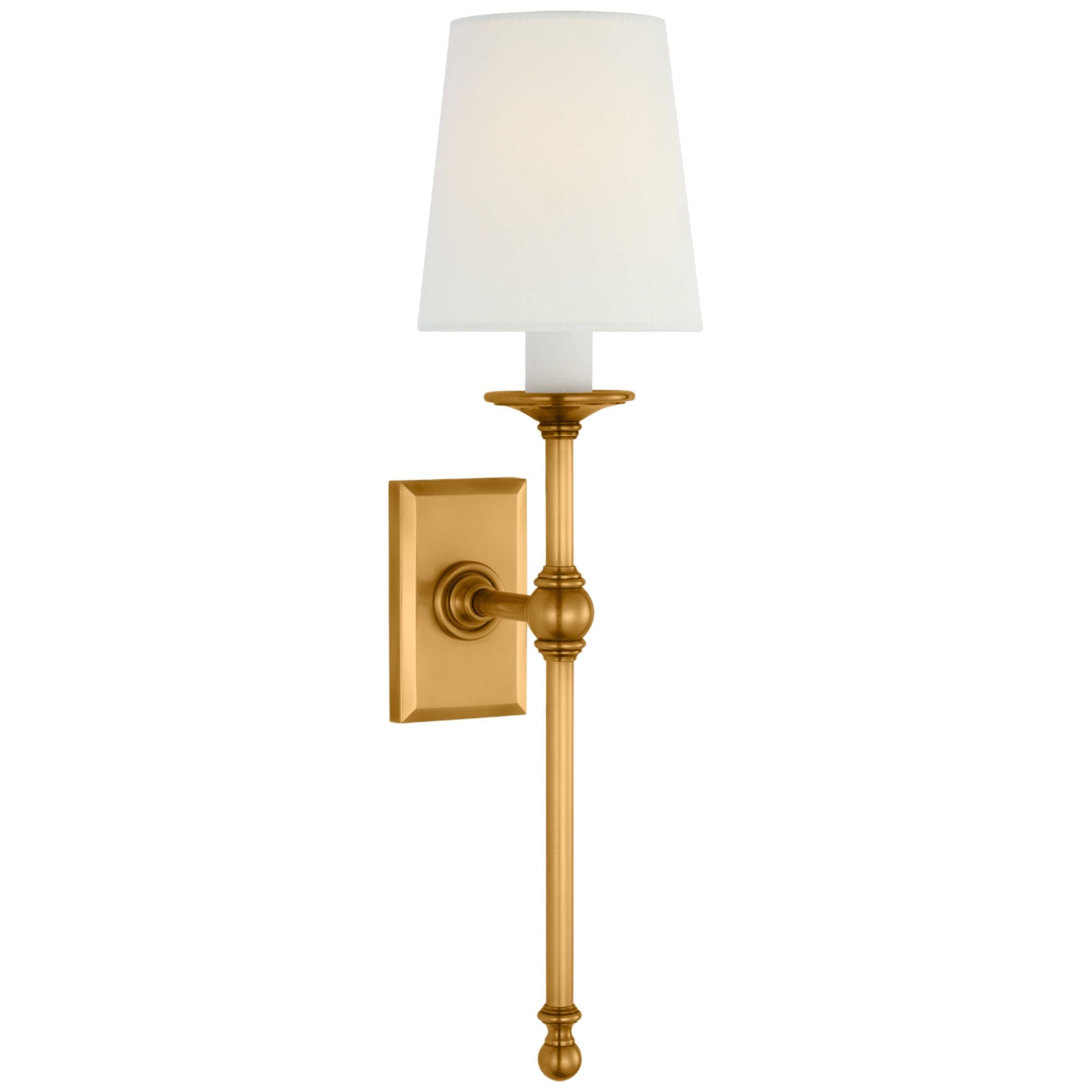 Chapman & Myers Classic 19" Tail Sconce in Antique-Burnished Brass with Linen Shades Wall Light W5" x H18.5"
