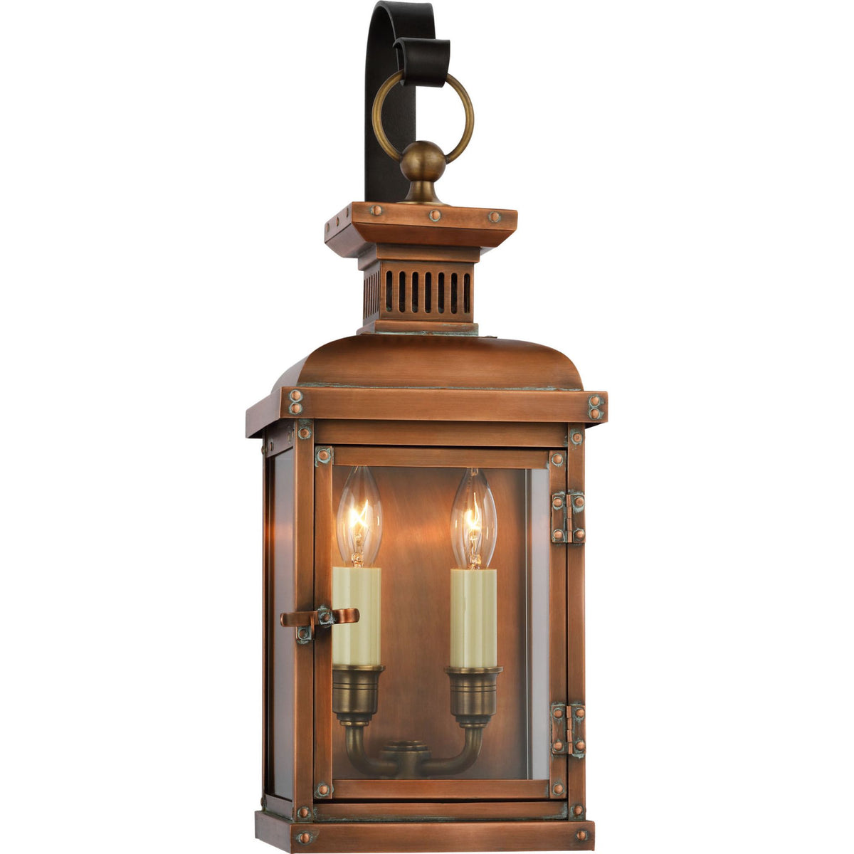 Chapman & Myers Suffork Small Scroll Arm Lantern in Natural Copper W6.75" x H17.75" x E7.5"