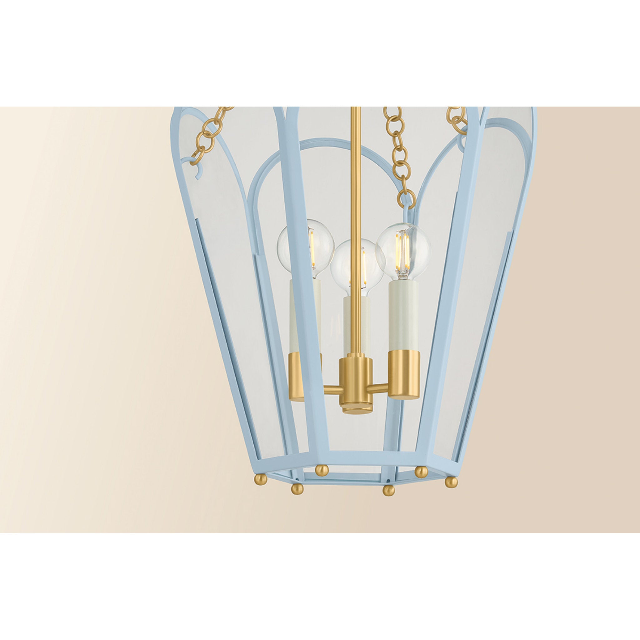 Clarisse 3-Light Lantern in Aged Brass 13W x 22.25H (Soft Arctic Blue)