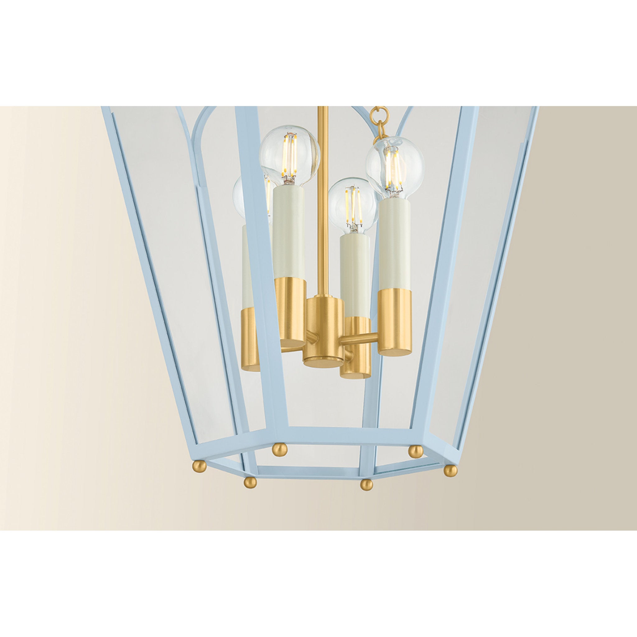 Clarisse 4-Light Lantern in Aged Brass 16W x 26.25H (Soft Arctic Blue)