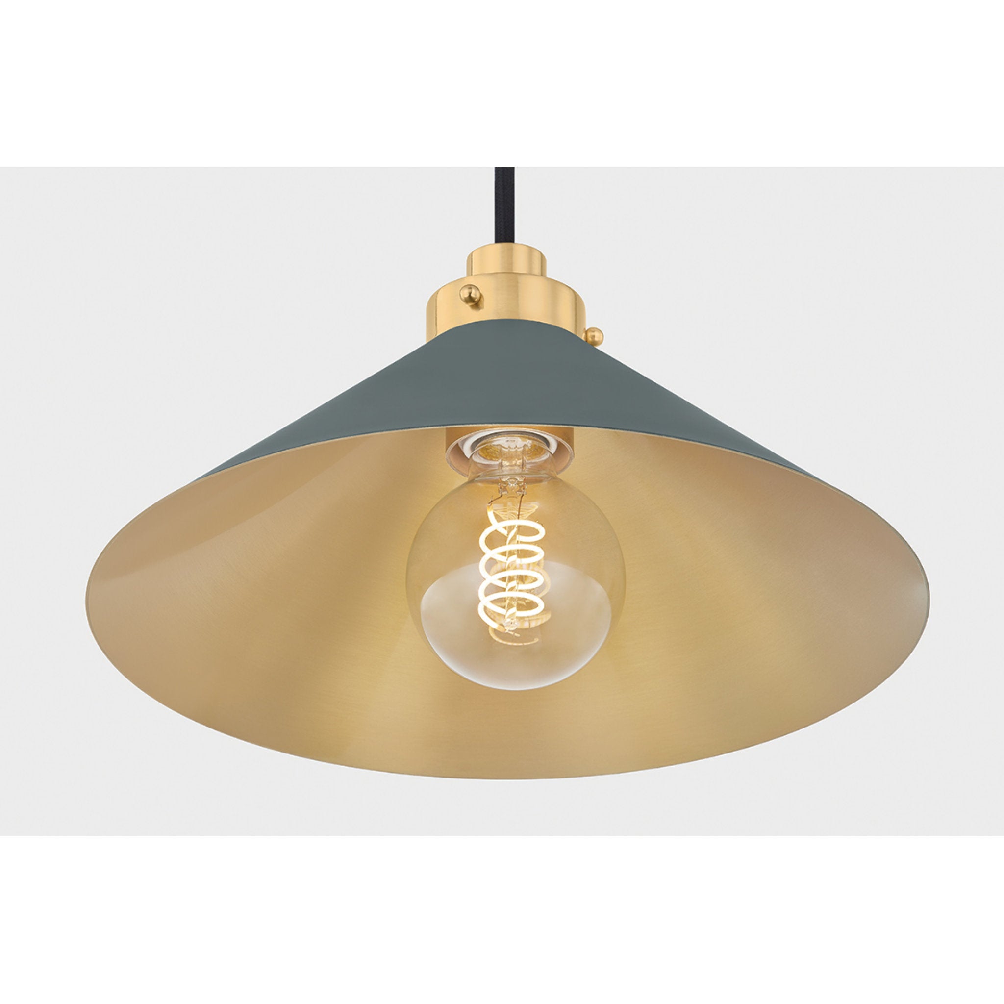 Clivedon 1-Light Pendant in Aged Brass by Mark D. Sikes 12W x 6.5H (Soft Studio Green)