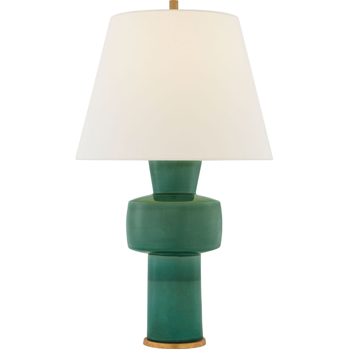 Christopher Spitzmiller Eerdmans Medium Table Lamp in Celtic Green Crackle with Linen Shade W17" x H29"
