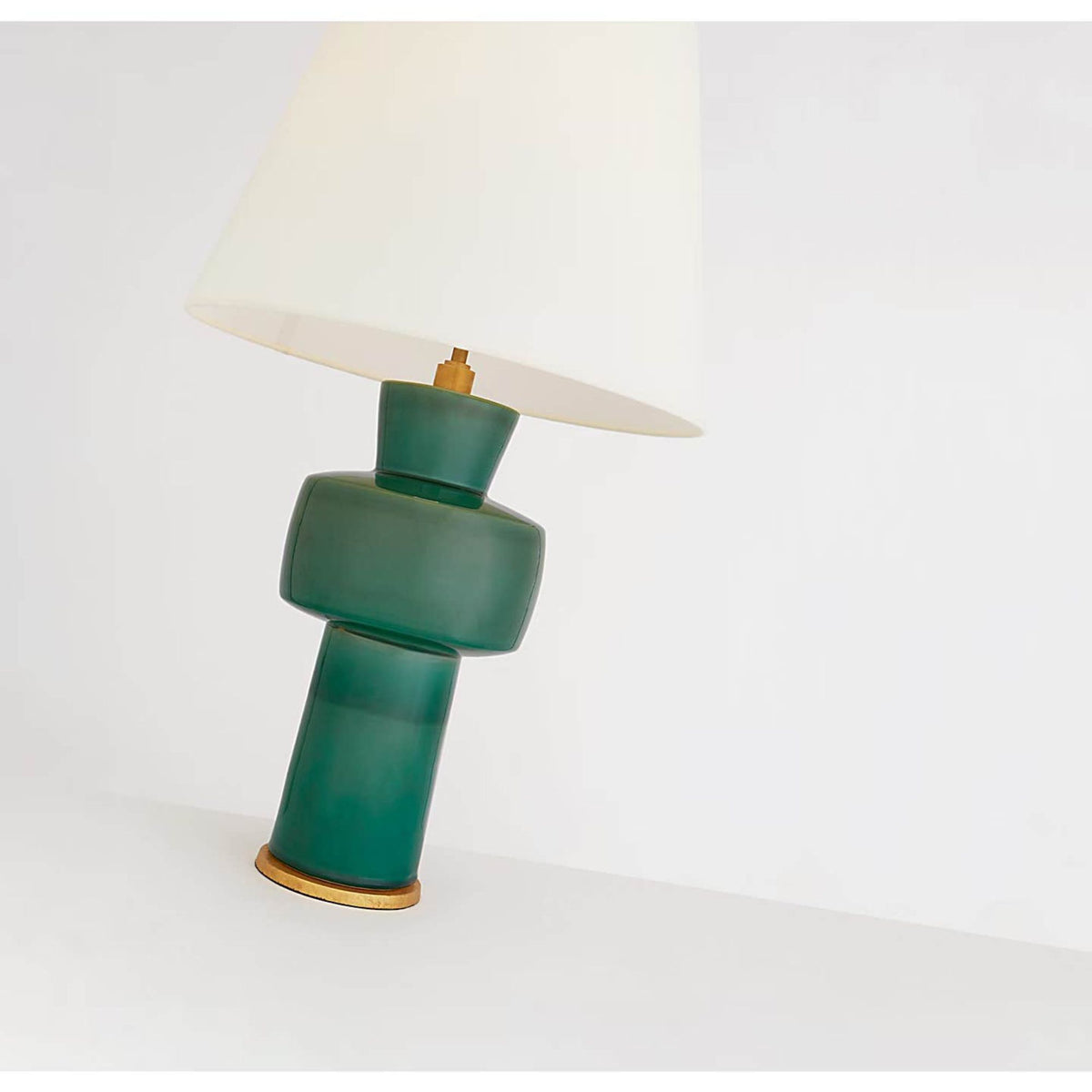 Christopher Spitzmiller Eerdmans Medium Table Lamp in Celtic Green Crackle with Linen Shade W17" x H29"