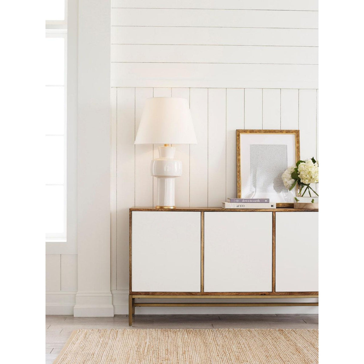 Christopher Spitzmiller Eerdmans Medium Table Lamp in Ivory with Linen Shade W17" x H29"