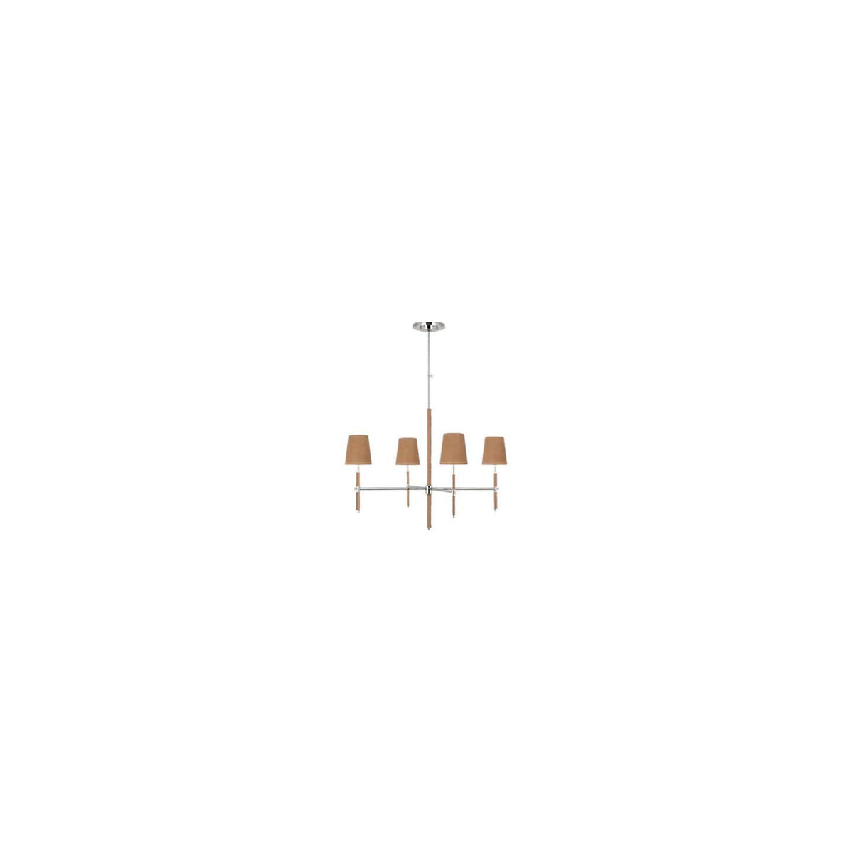 Thomas O'Brien Bryant Large Wrapped Chandelier in Polished Nickel and Natural Leather with Natural Leather Shade W36"