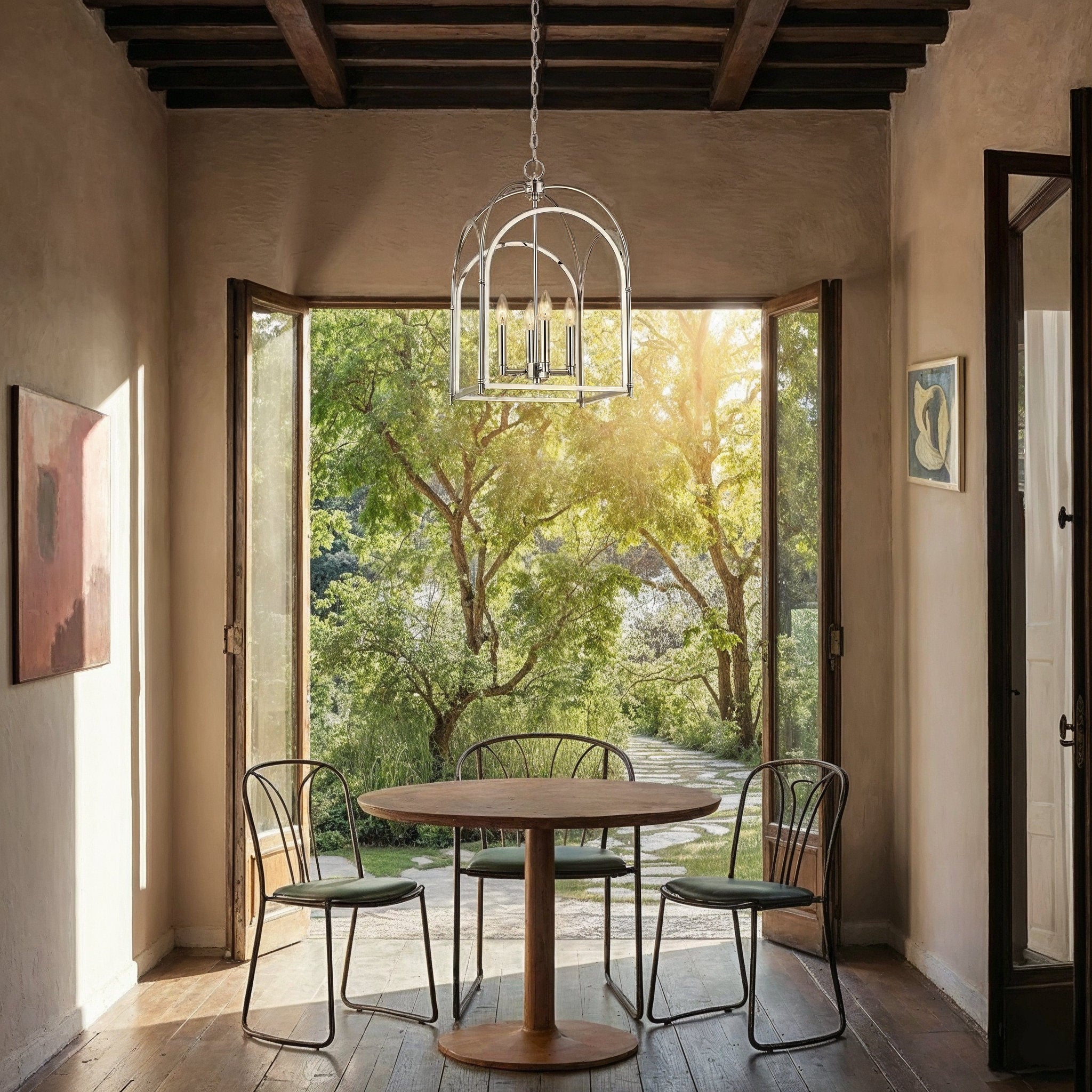 Marie Flanigan Menil Large Chandelier in Bronze with Crystal Rods Ceil