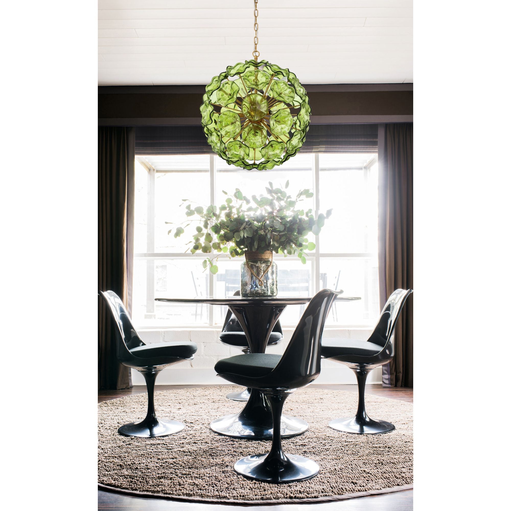 Esme 9 Light Aged Brass Pendant Floral Glass Petals Green 22.5"W x 25.25"H x 22.5"D