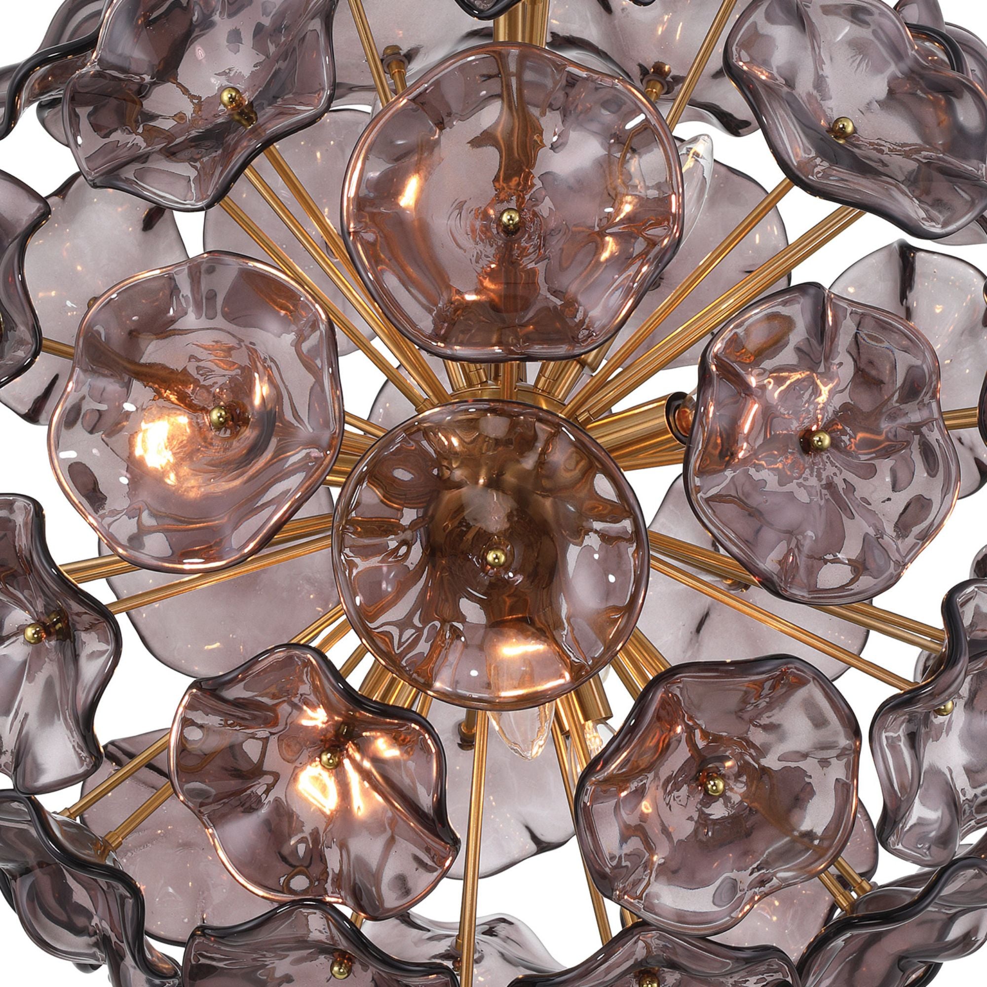 Esme 9 Light Aged Brass Pendant Floral Glass Petals Smoked 22.5"W x 25.25"H x 22.5"D
